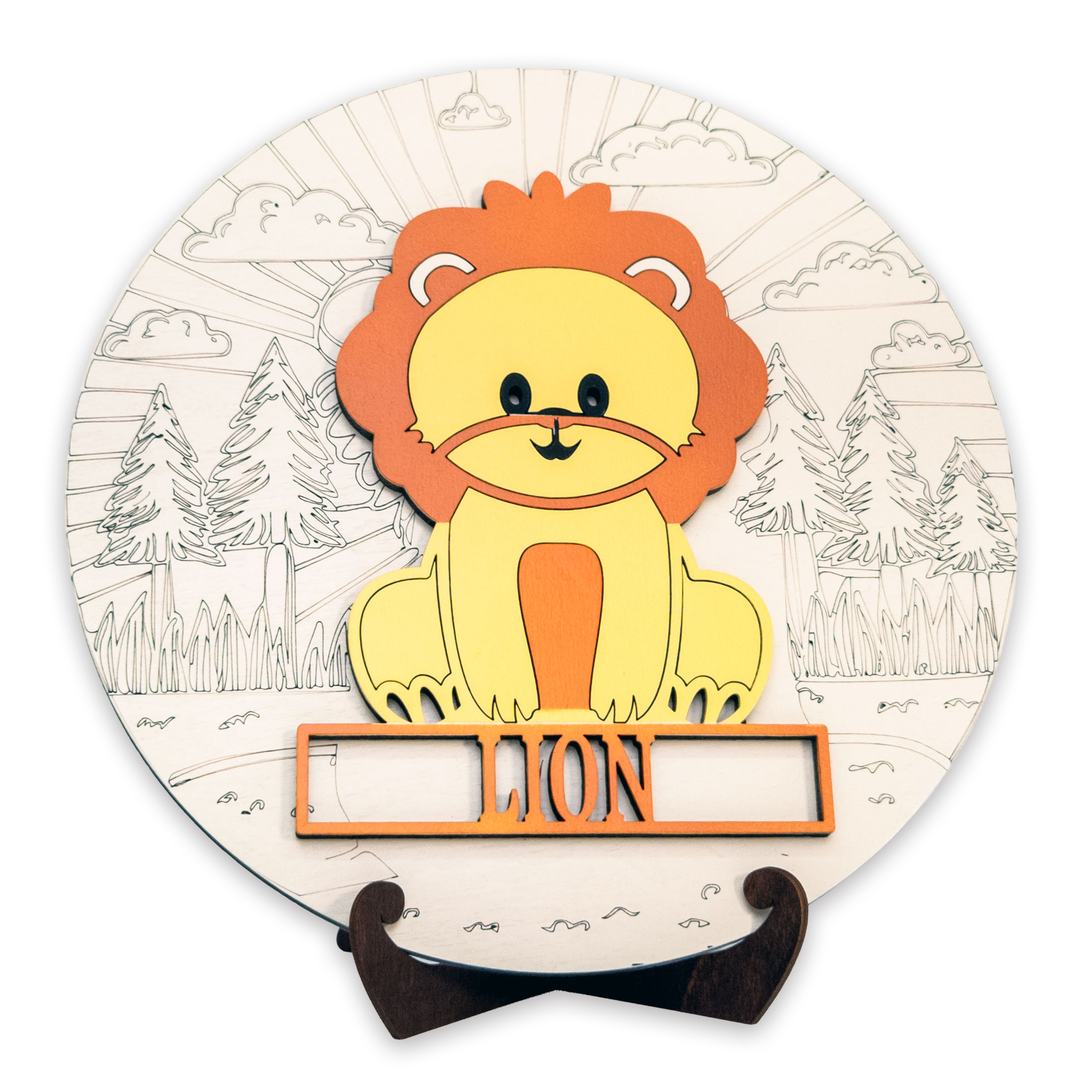 Multilayer 3D laser-cut lion name sign wall art, Baltic Birch Plywood