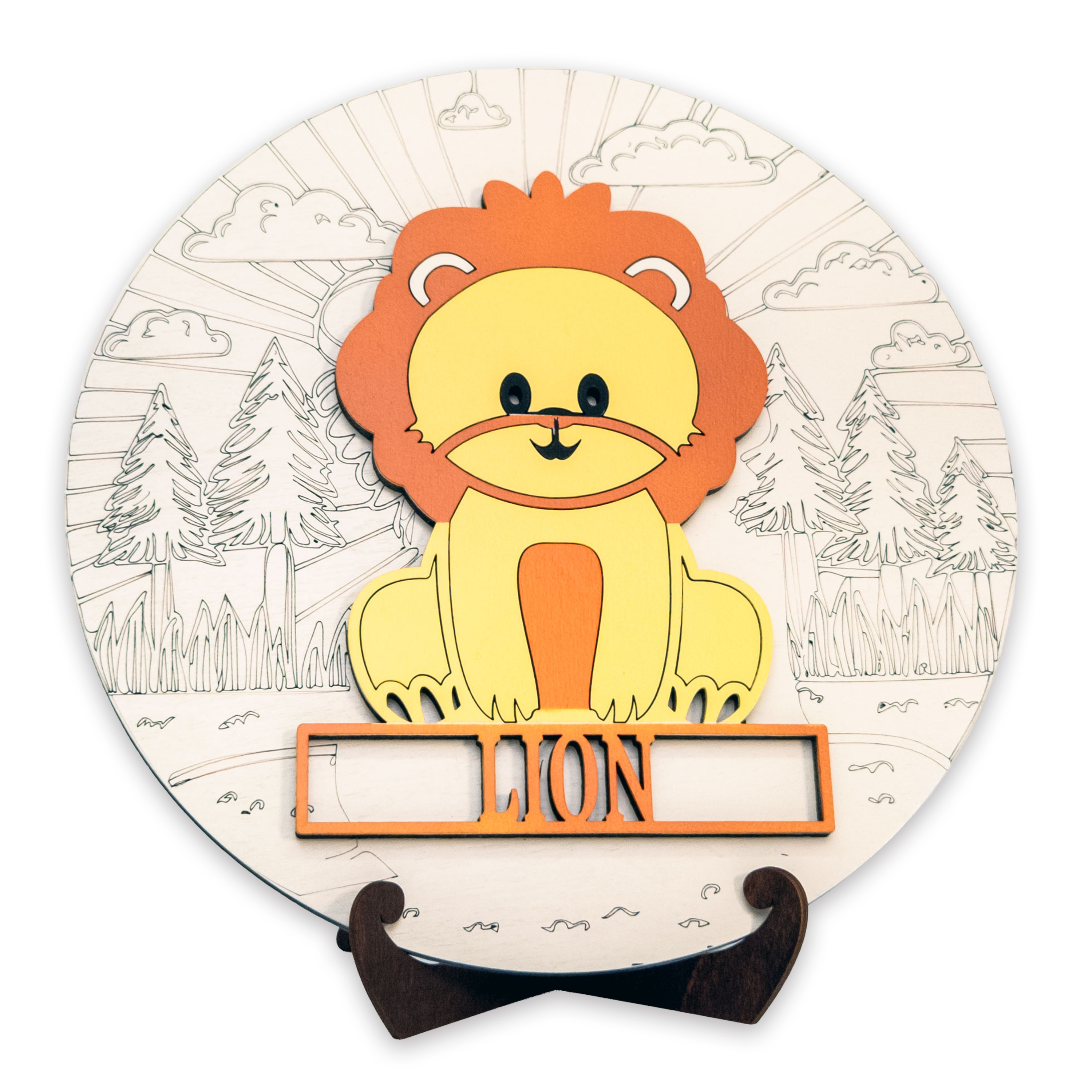 Multilayer 3D laser-cut lion name sign wall art, Baltic Birch Plywood