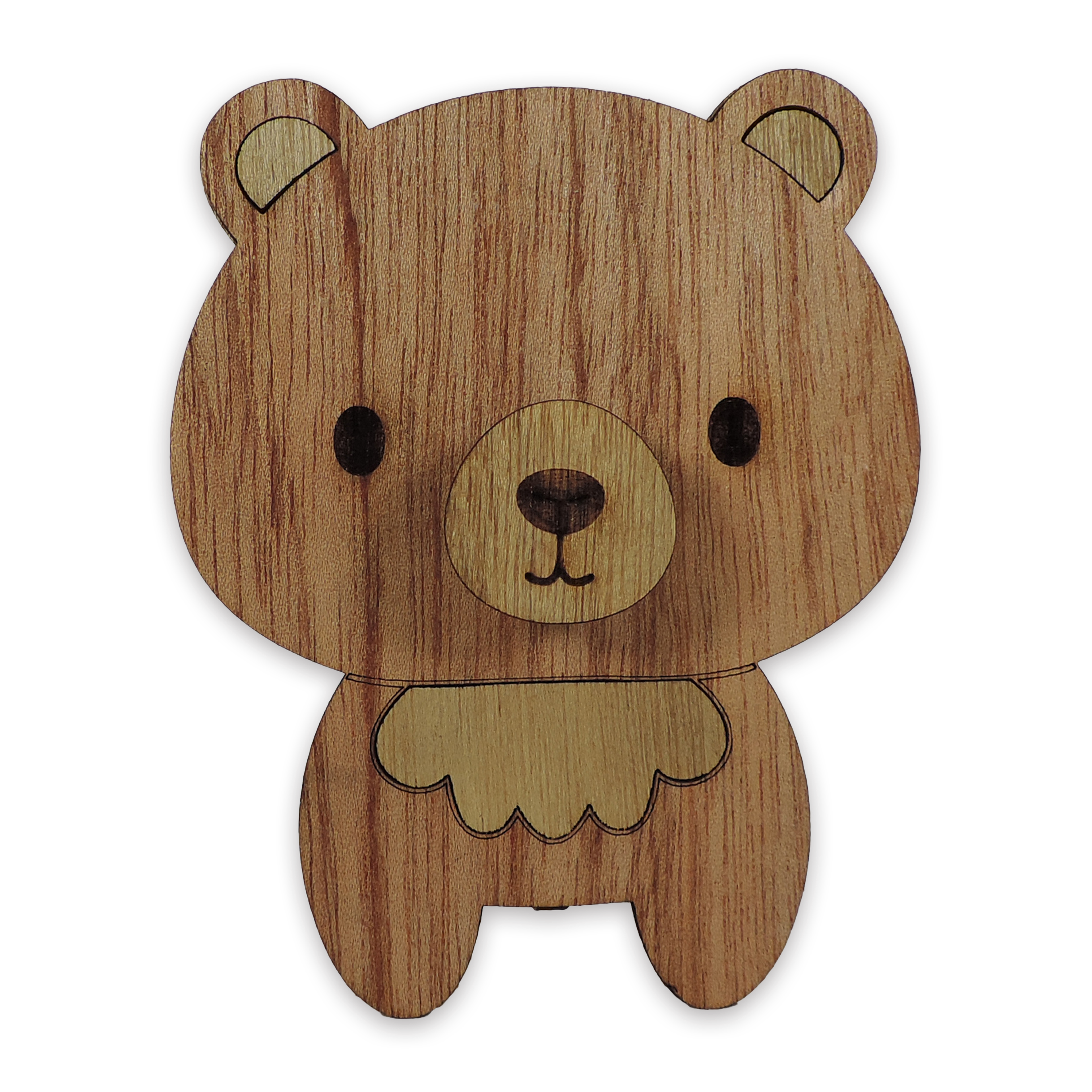 Laser-cut bear glasses holder, 5 mm plywood — cherry, blank (3.5 × 5 in)