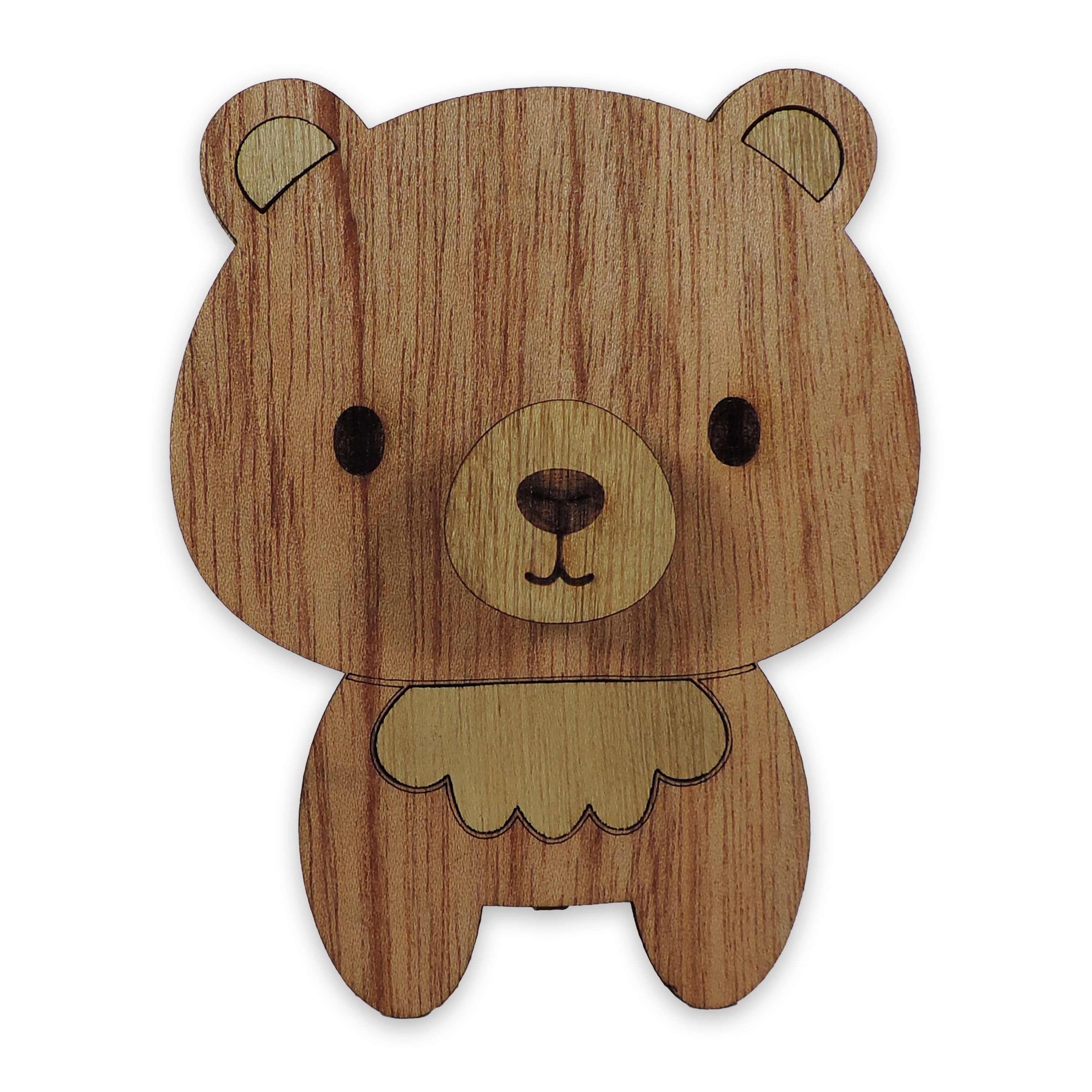 Laser-cut bear glasses holder, 5 mm plywood — cherry, blank (3.5 × 5 in)