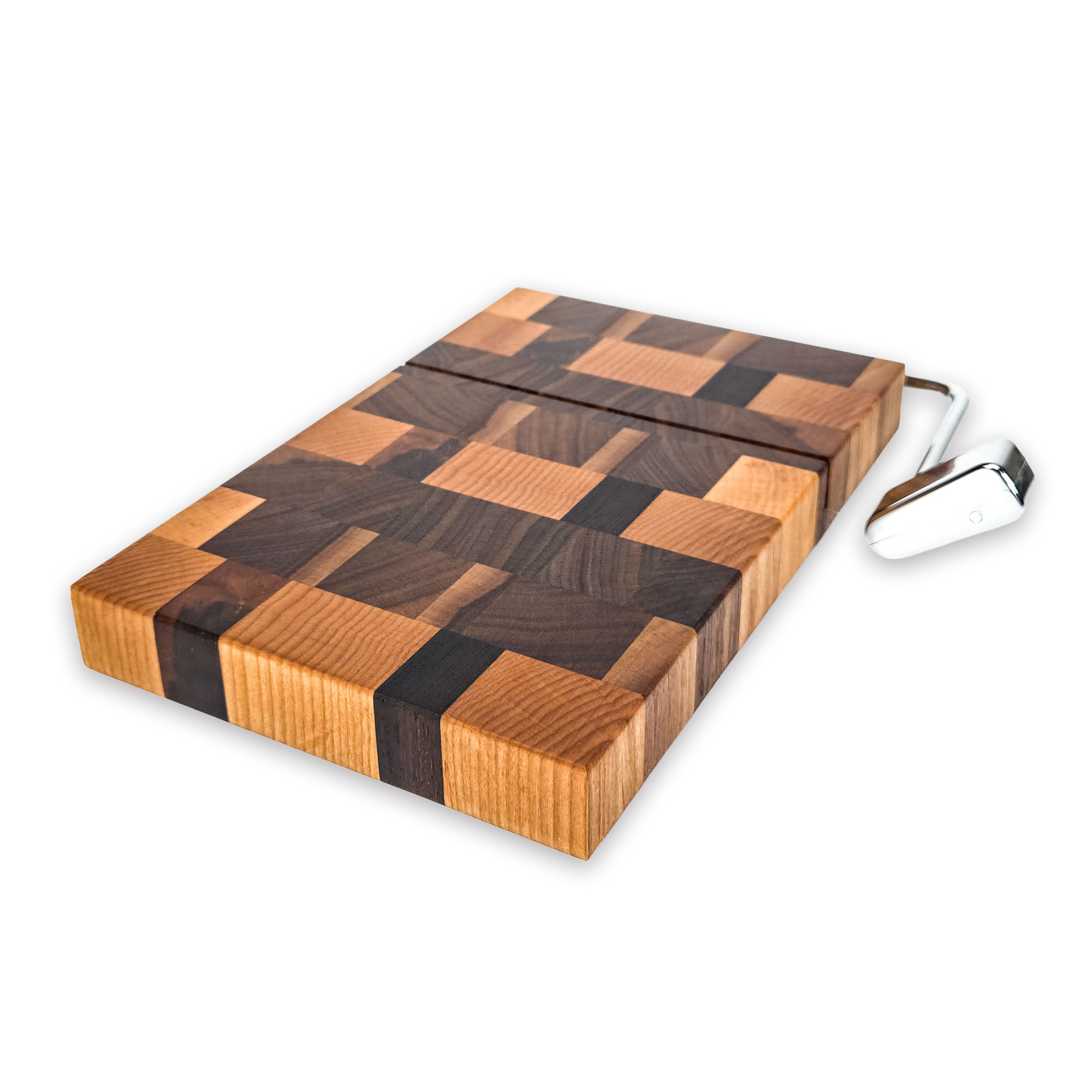 End grain oak, maple & walnut cheese slicer board with wire cutter, oiled hardwood
