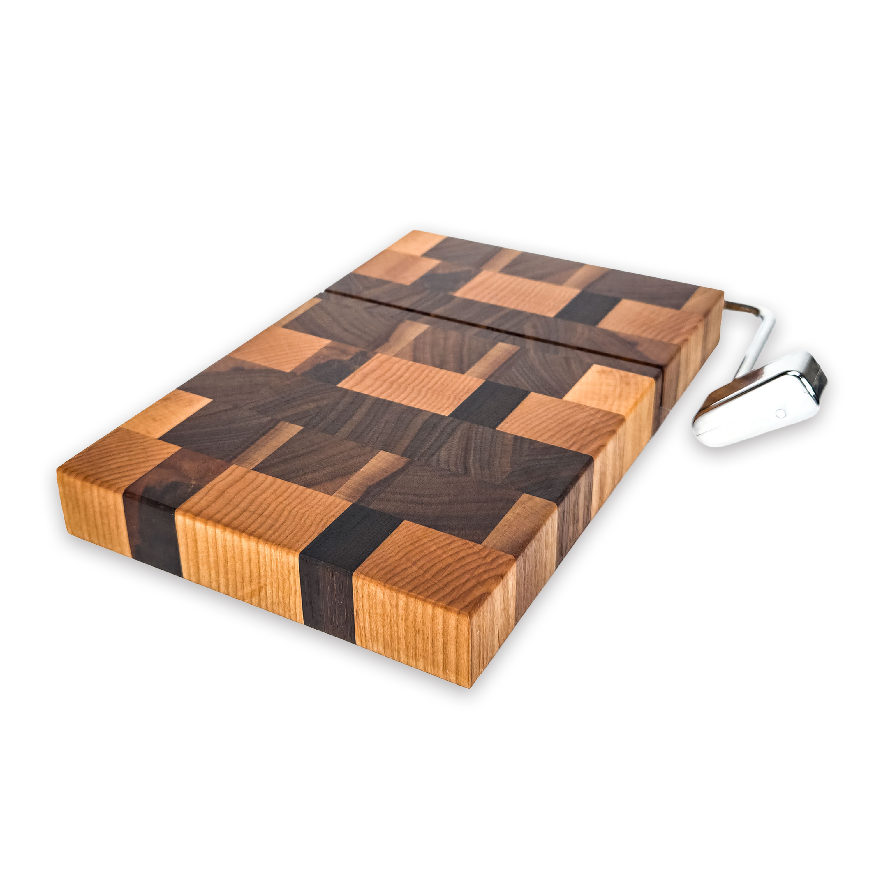 End grain oak, maple & walnut cheese slicer board with wire cutter, oiled hardwood