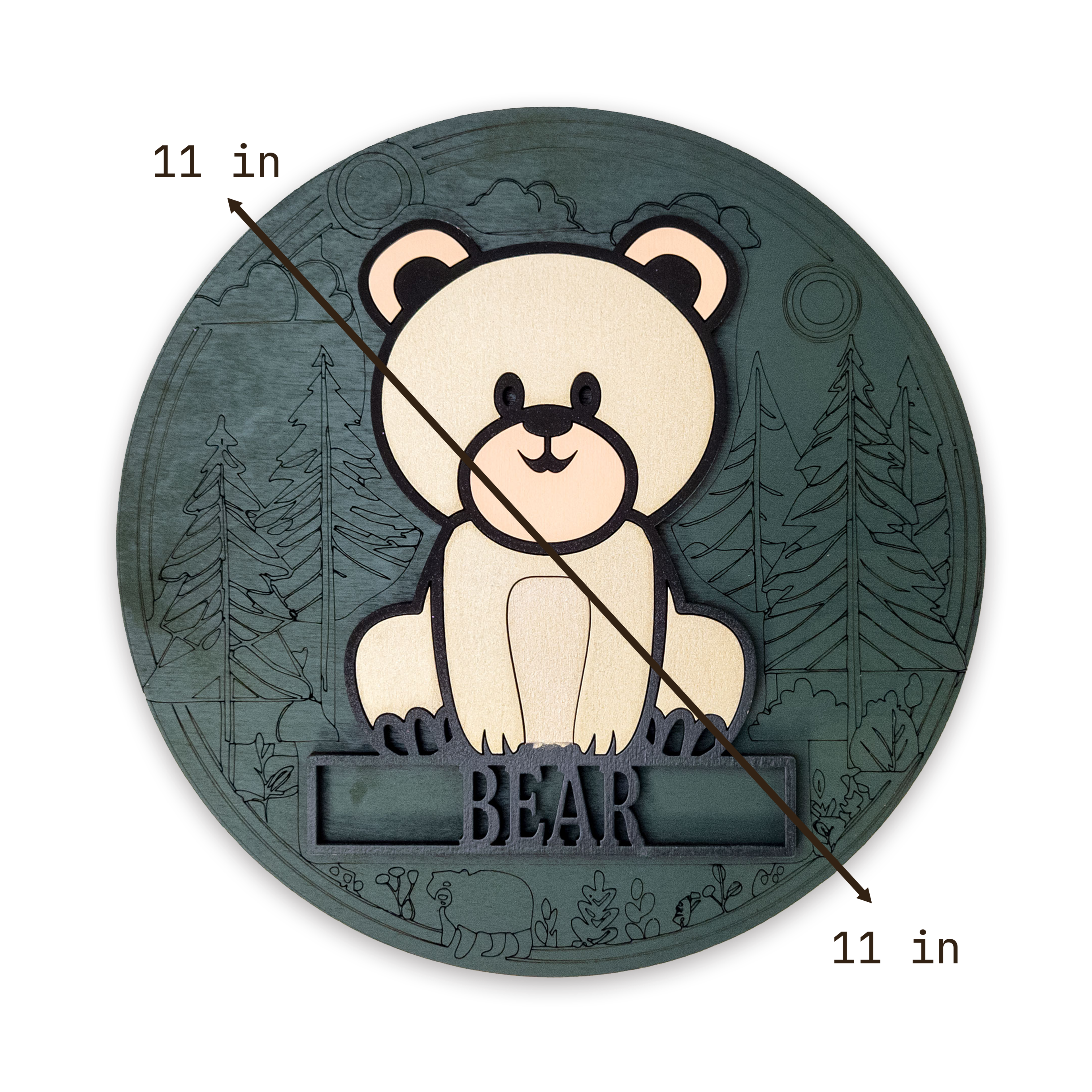 Multilayer 3D laser-cut baby bear name sign wall art, Baltic Birch Plywood