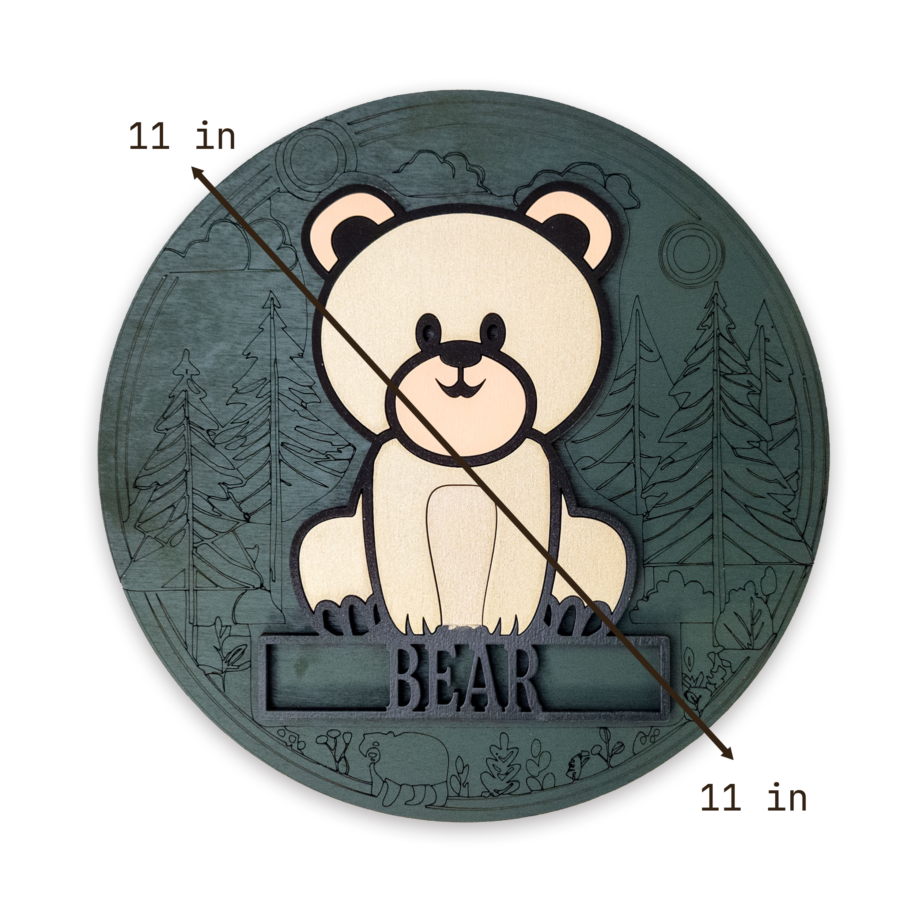 Multilayer 3D laser-cut baby bear name sign wall art, Baltic Birch Plywood
