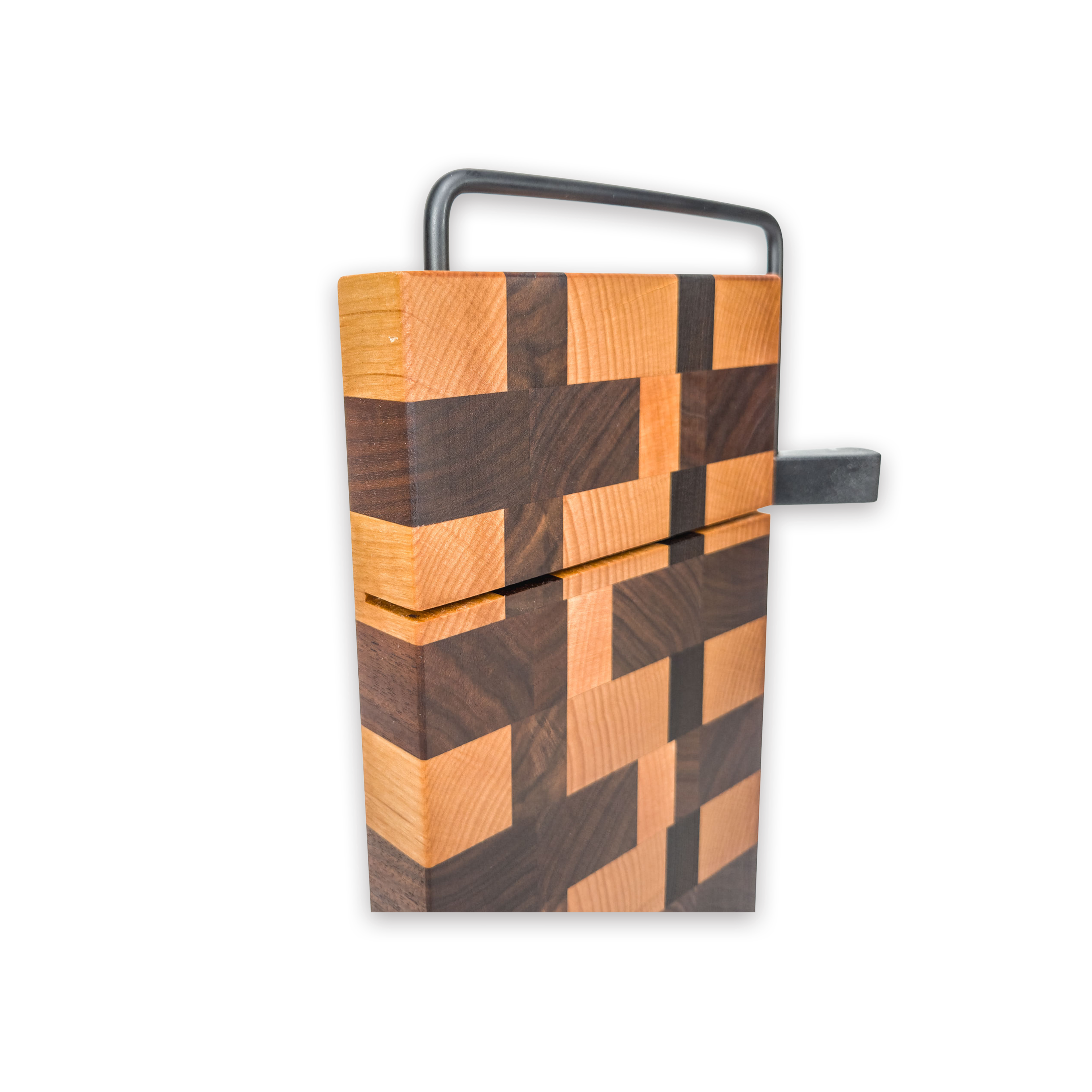 End grain maple & walnut cheese slicer board with wire cutter, oiled hardwood