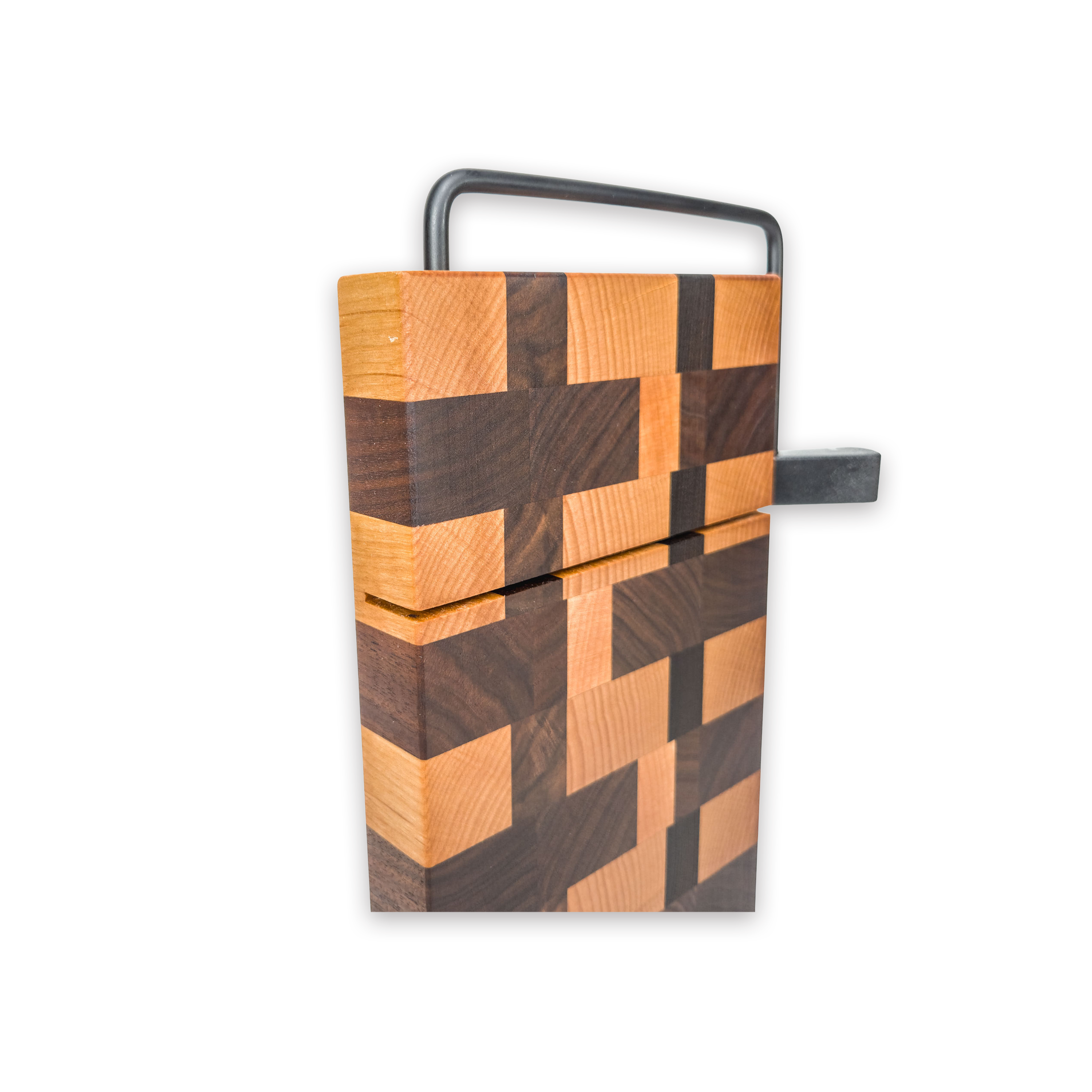 End grain maple & walnut cheese slicer board with wire cutter, oiled hardwood