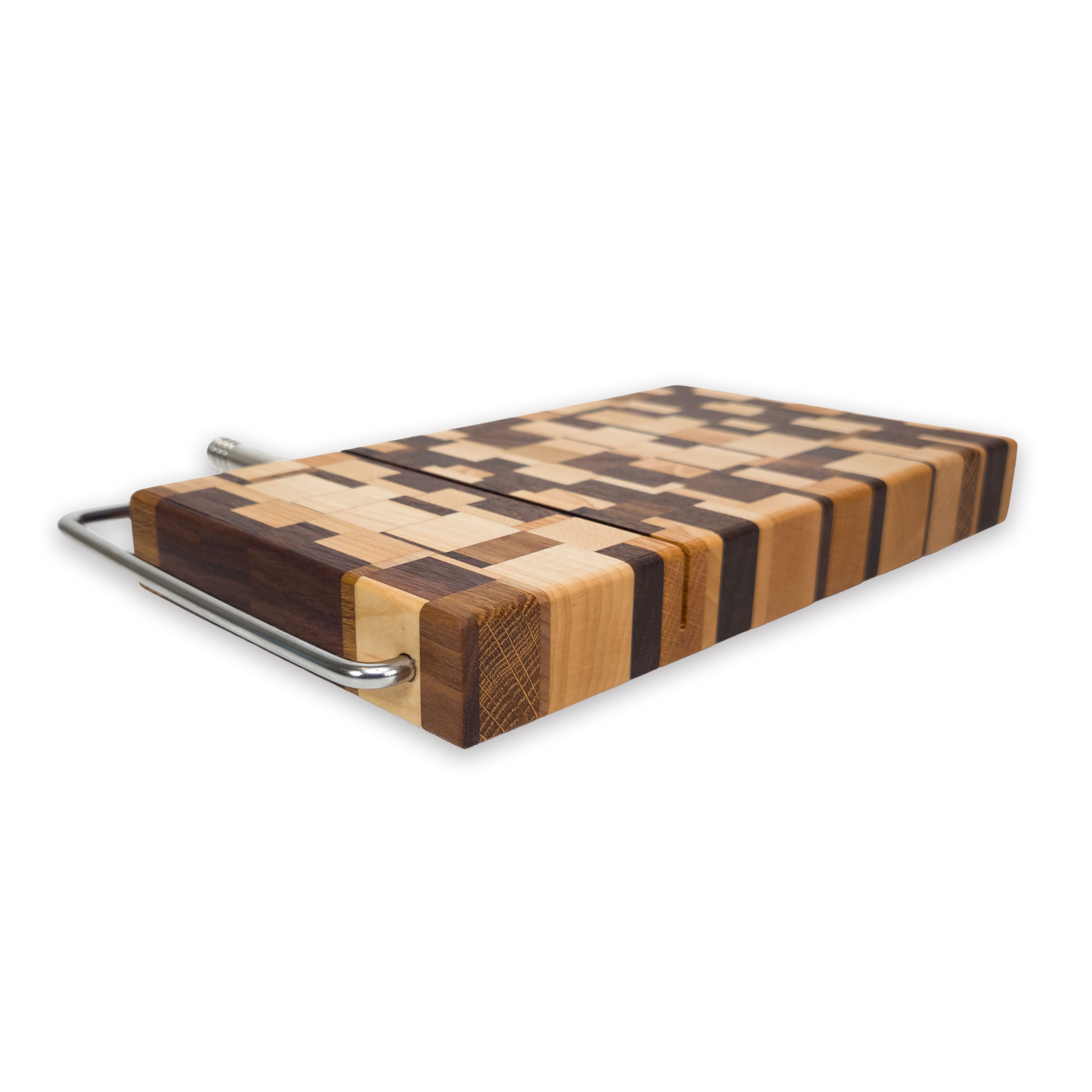 Edge grain maple & walnut cheese slicer board with wire cutter, oiled hardwood
