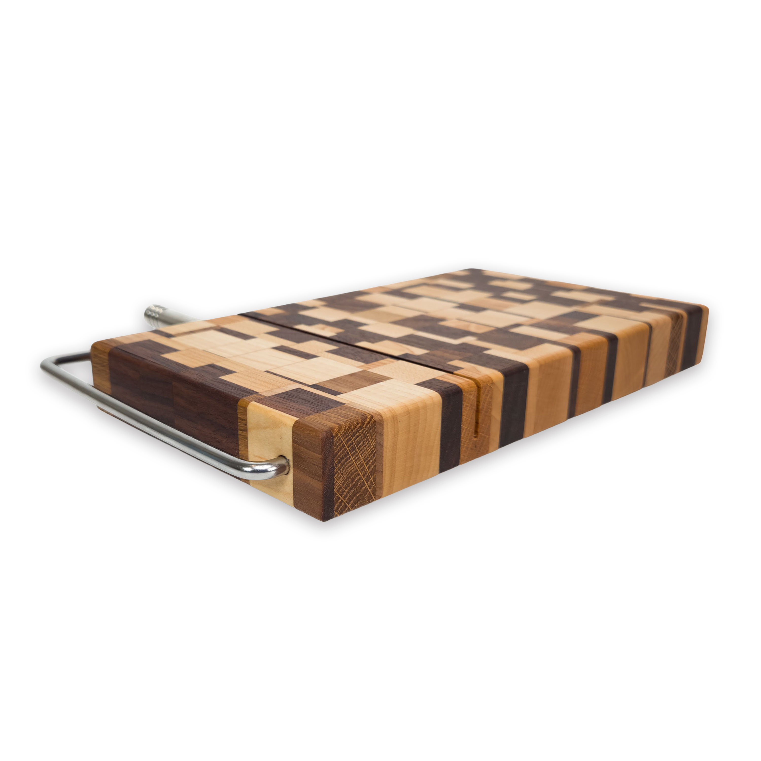 Edge grain maple & walnut cheese slicer board with wire cutter, oiled hardwood