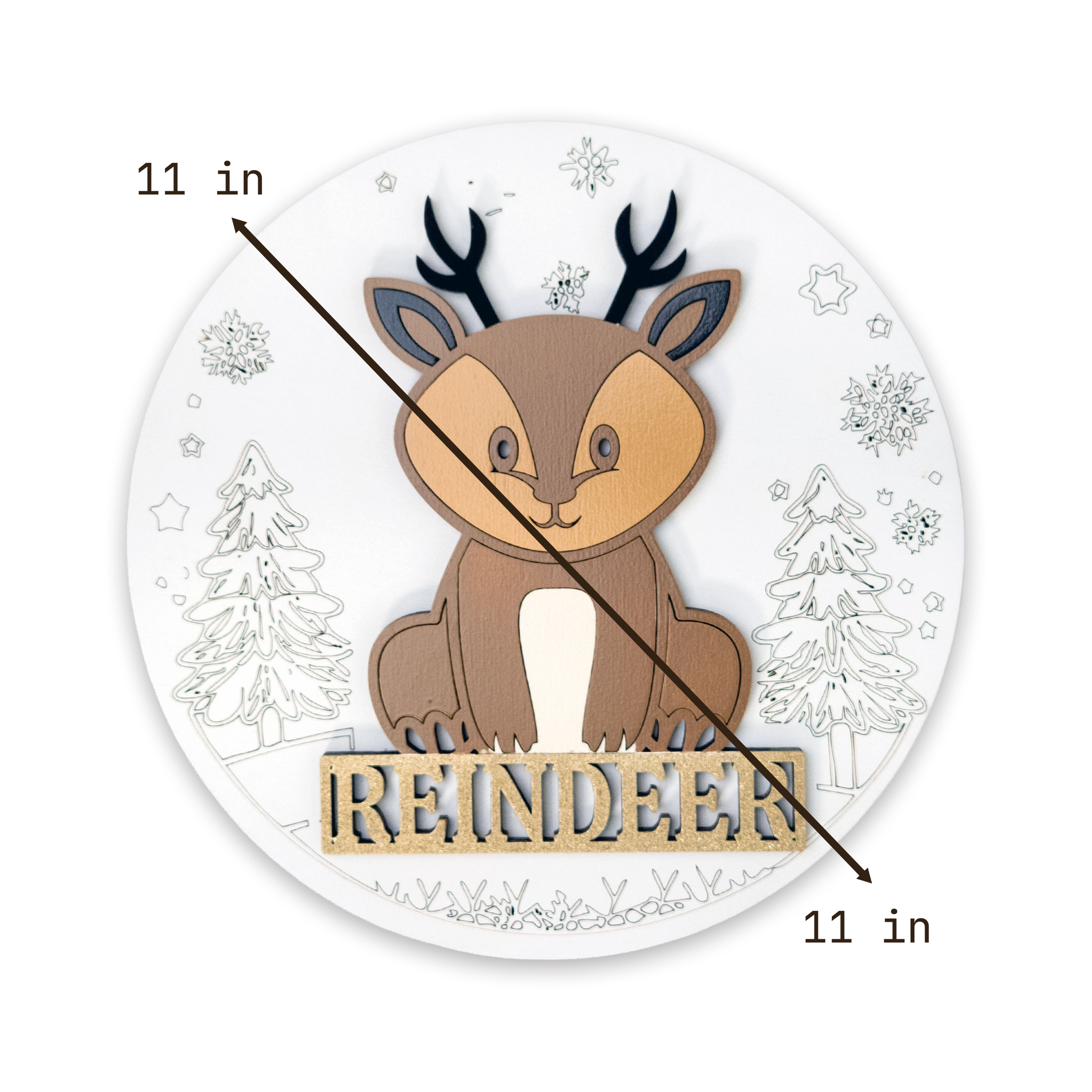 Multilayer 3D laser-cut reindeer name sign wall art, Baltic Birch Plywood