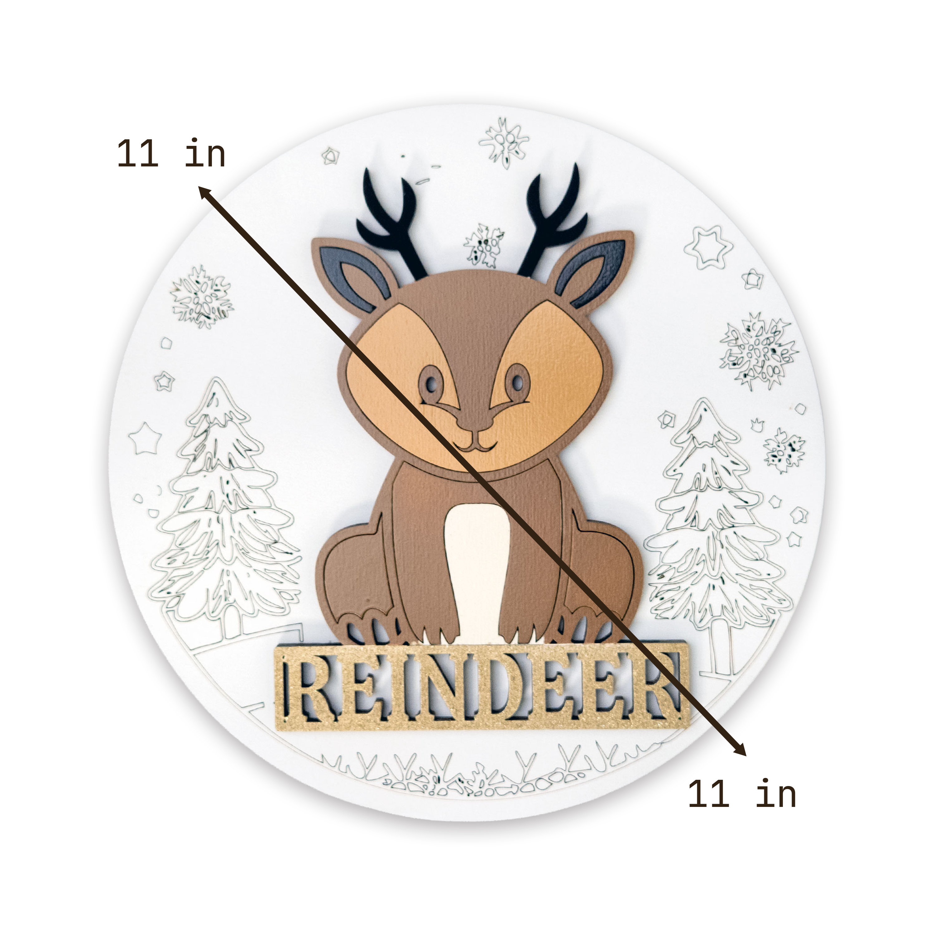 Multilayer 3D laser-cut reindeer name sign wall art, Baltic Birch Plywood