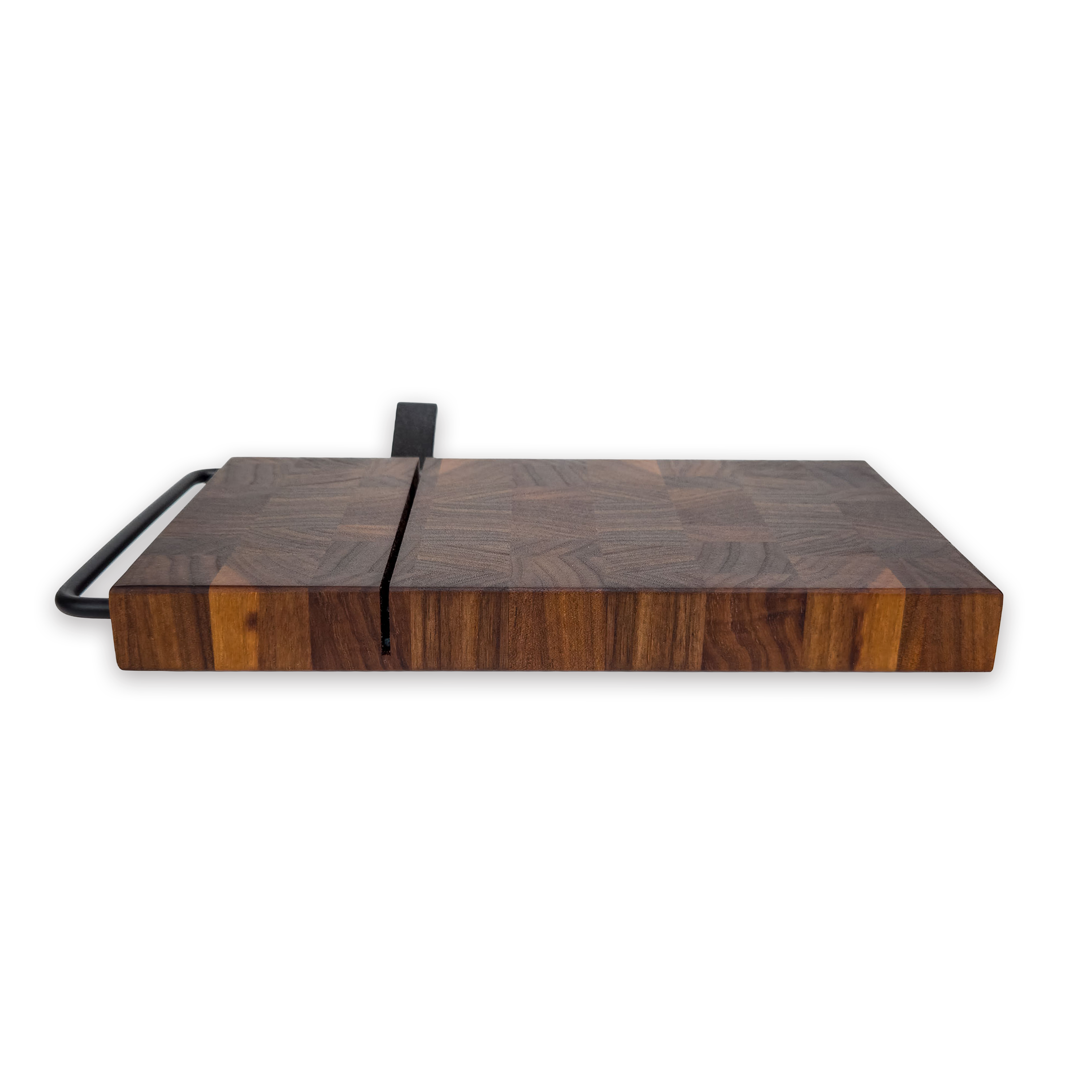 End grain solid walnut cheese slicer board with wire cutter, oiled hardwood
