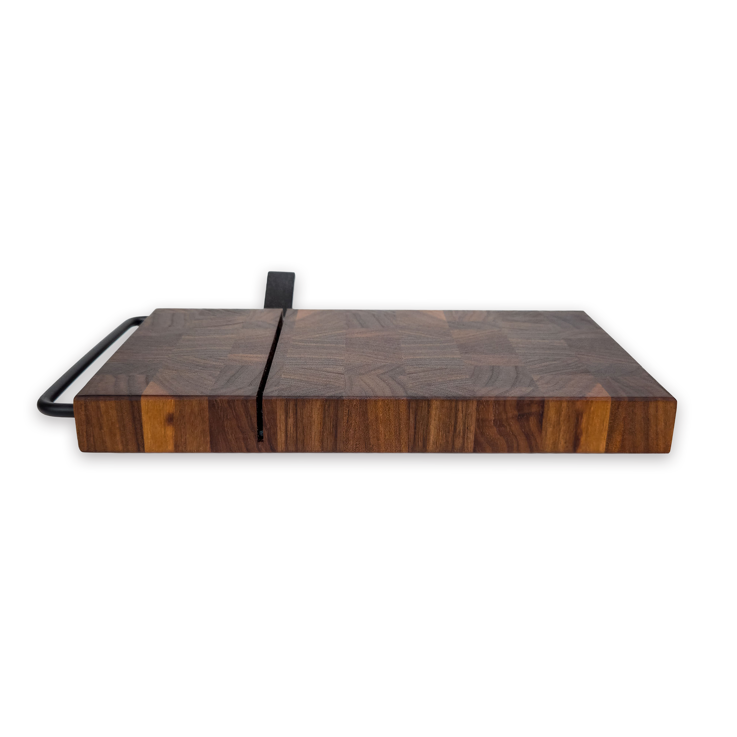 End grain solid walnut cheese slicer board with wire cutter, oiled hardwood