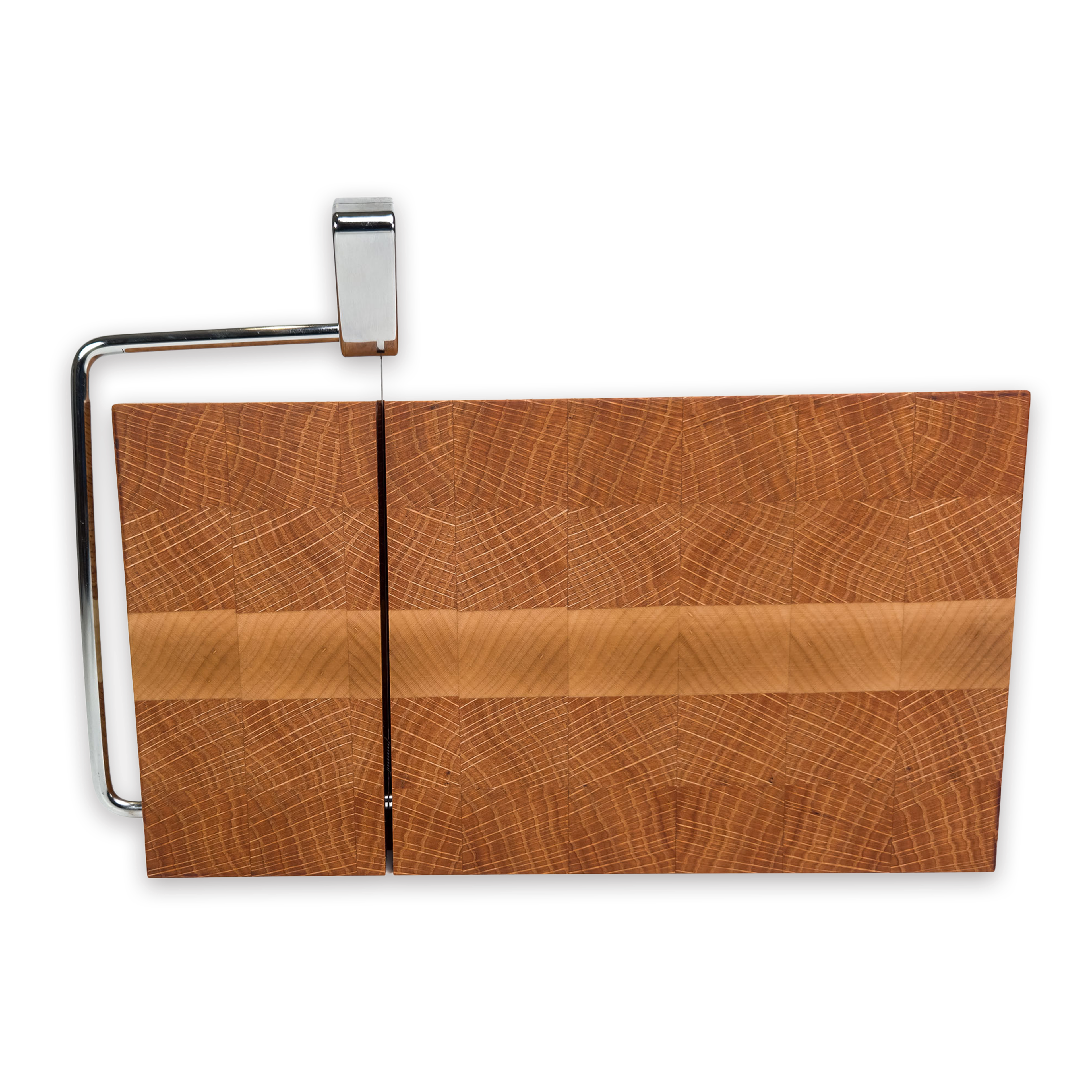 End grain oak & maple cheese slicer board with wire cutter, oiled hardwood