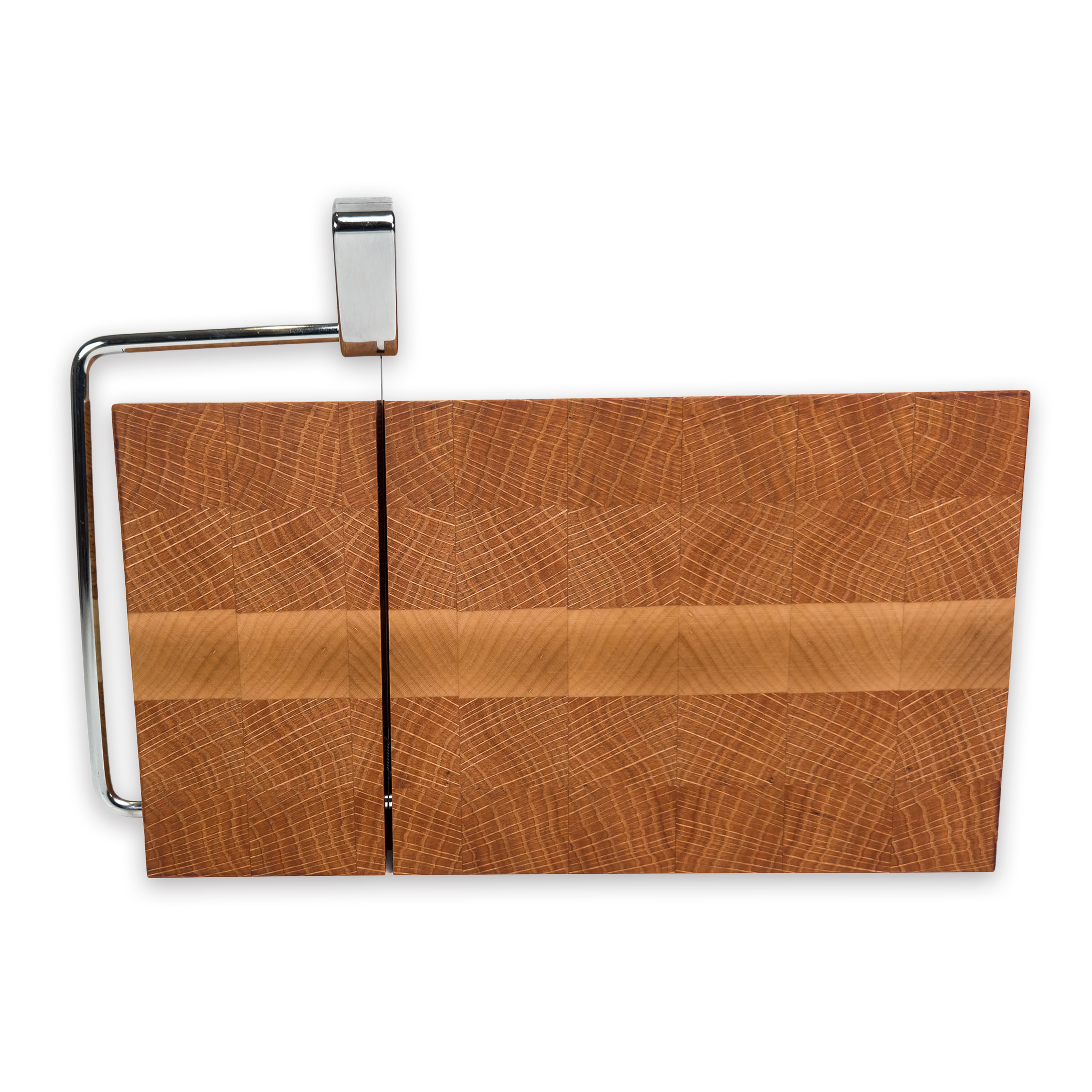 End grain oak & maple cheese slicer board with wire cutter, oiled hardwood