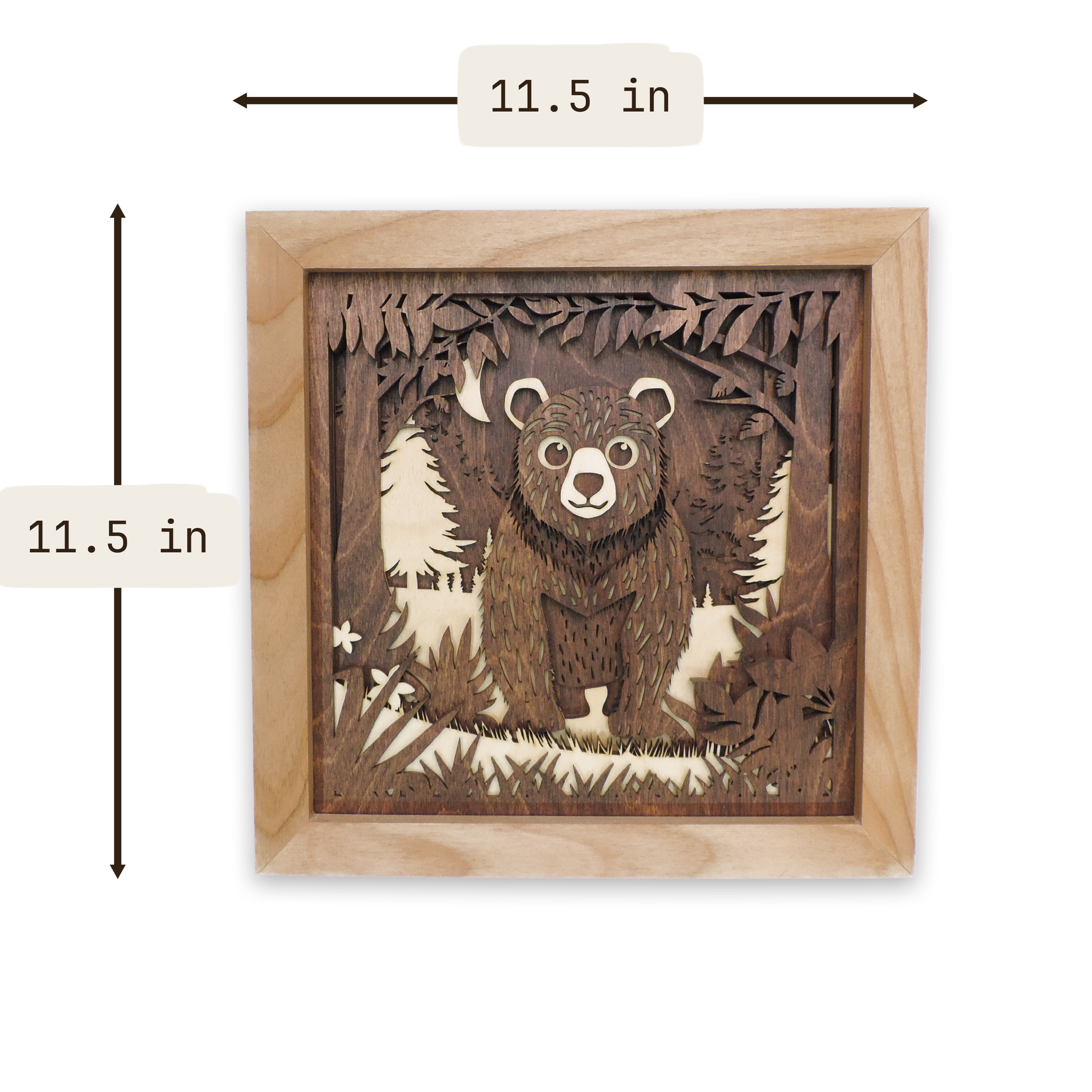 Multilayer 3D laser-cut baby bear wall art, Baltic Birch Plywood