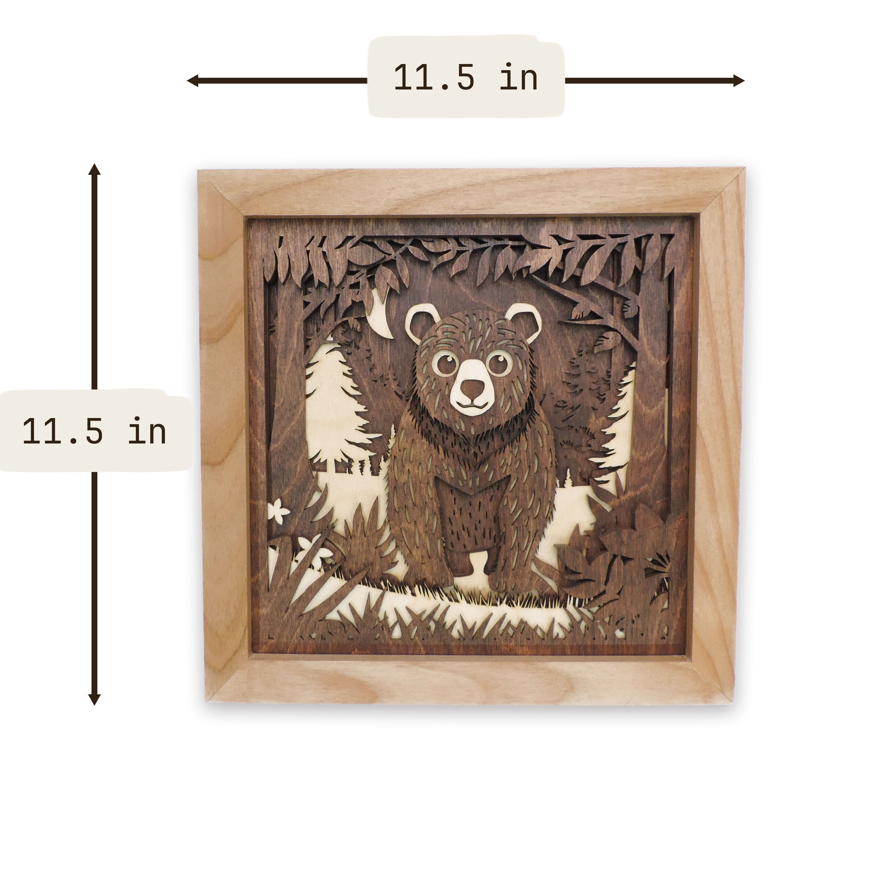 Multilayer 3D laser-cut baby bear wall art, Baltic Birch Plywood