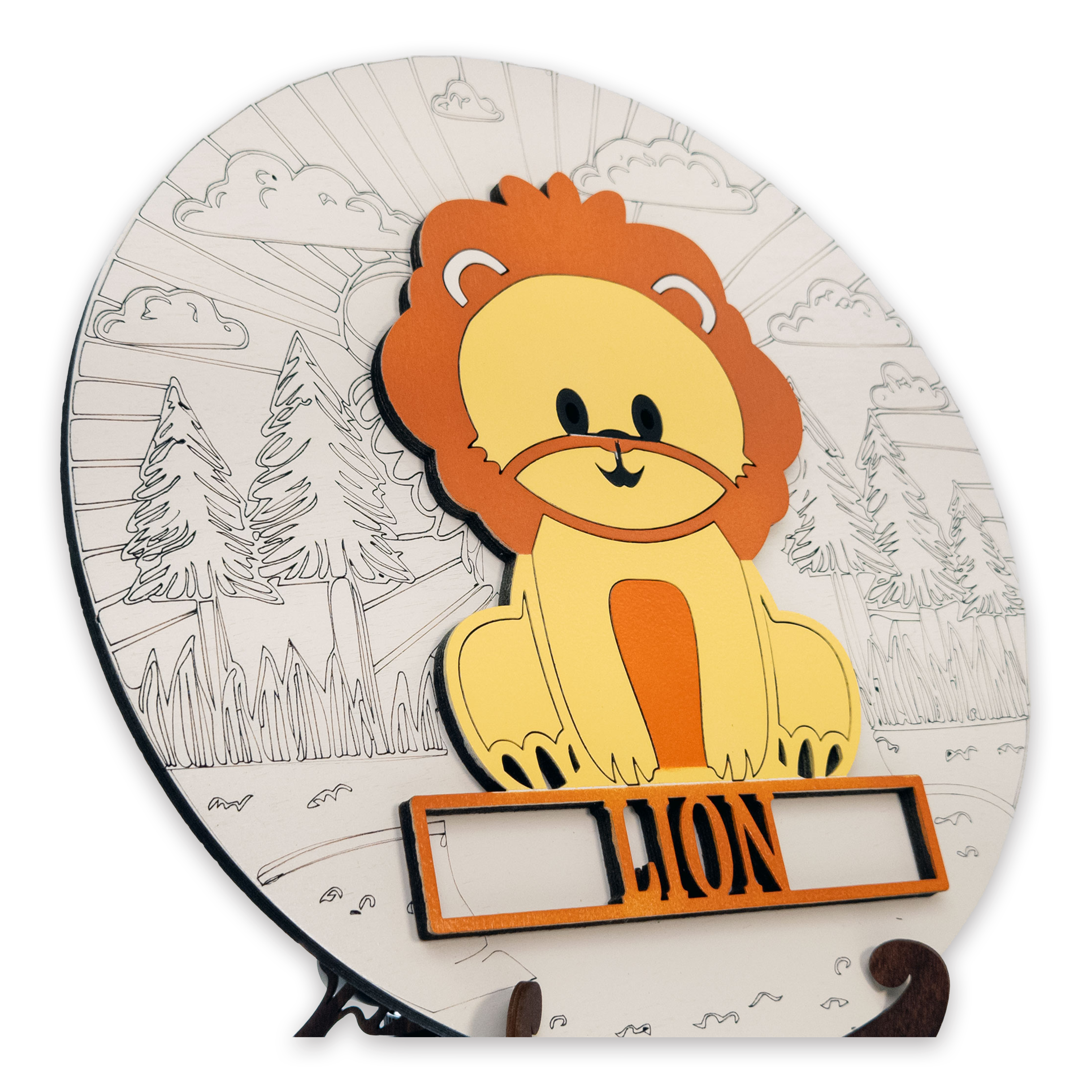 Multilayer 3D laser-cut lion name sign wall art, Baltic Birch Plywood