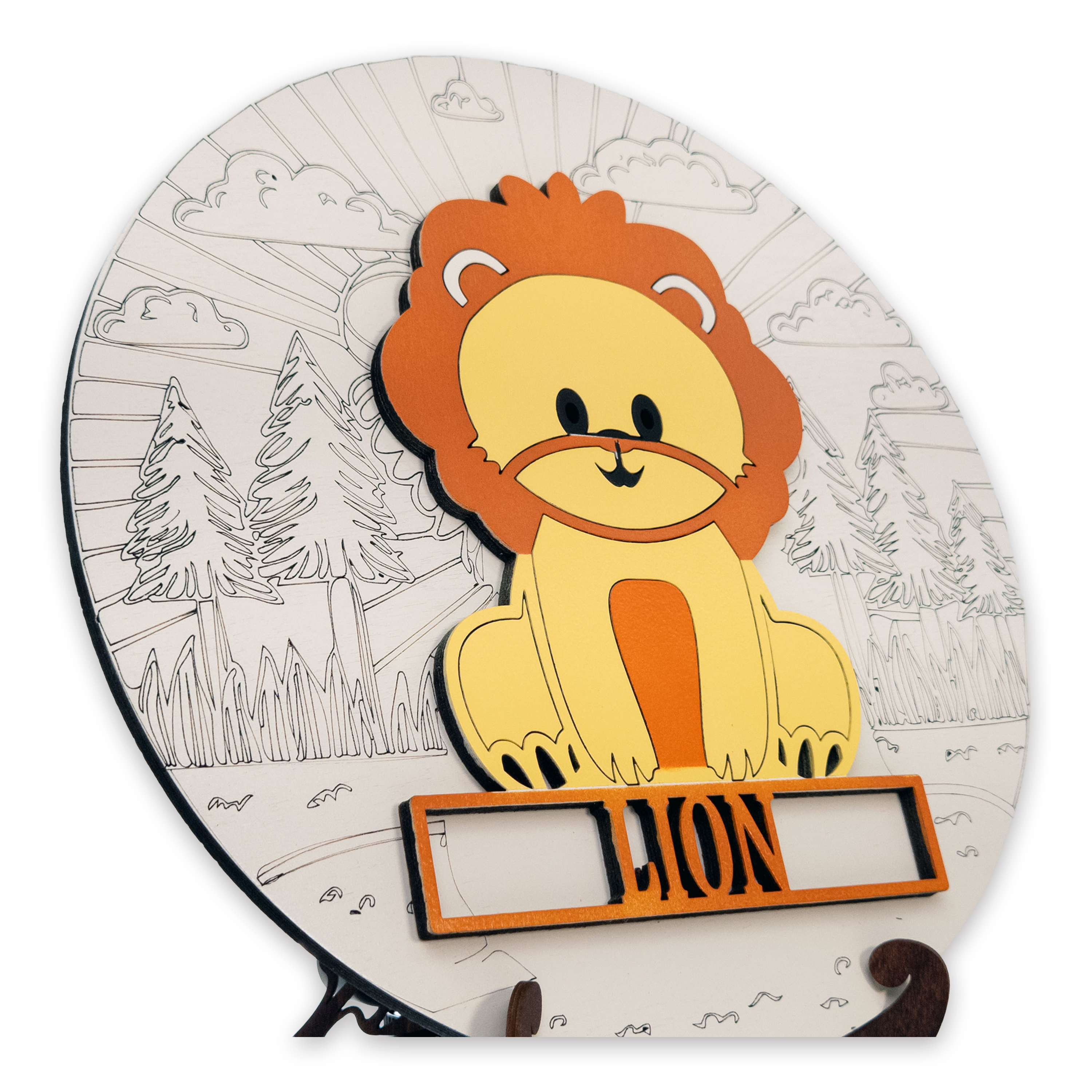 Multilayer 3D laser-cut lion name sign wall art, Baltic Birch Plywood