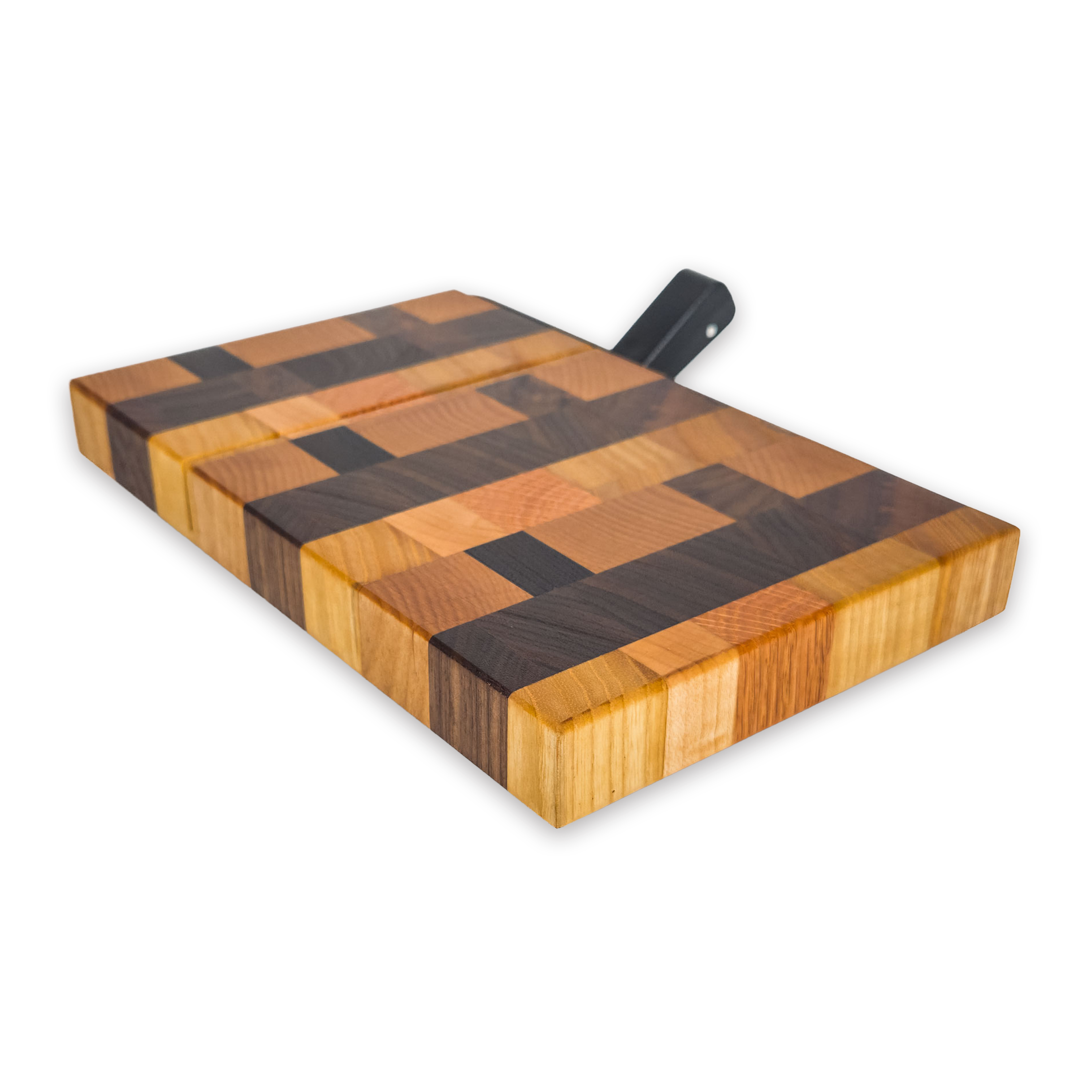 End grain oak, cherry & walnut cheese slicer board with wire cutter, oiled hardwood