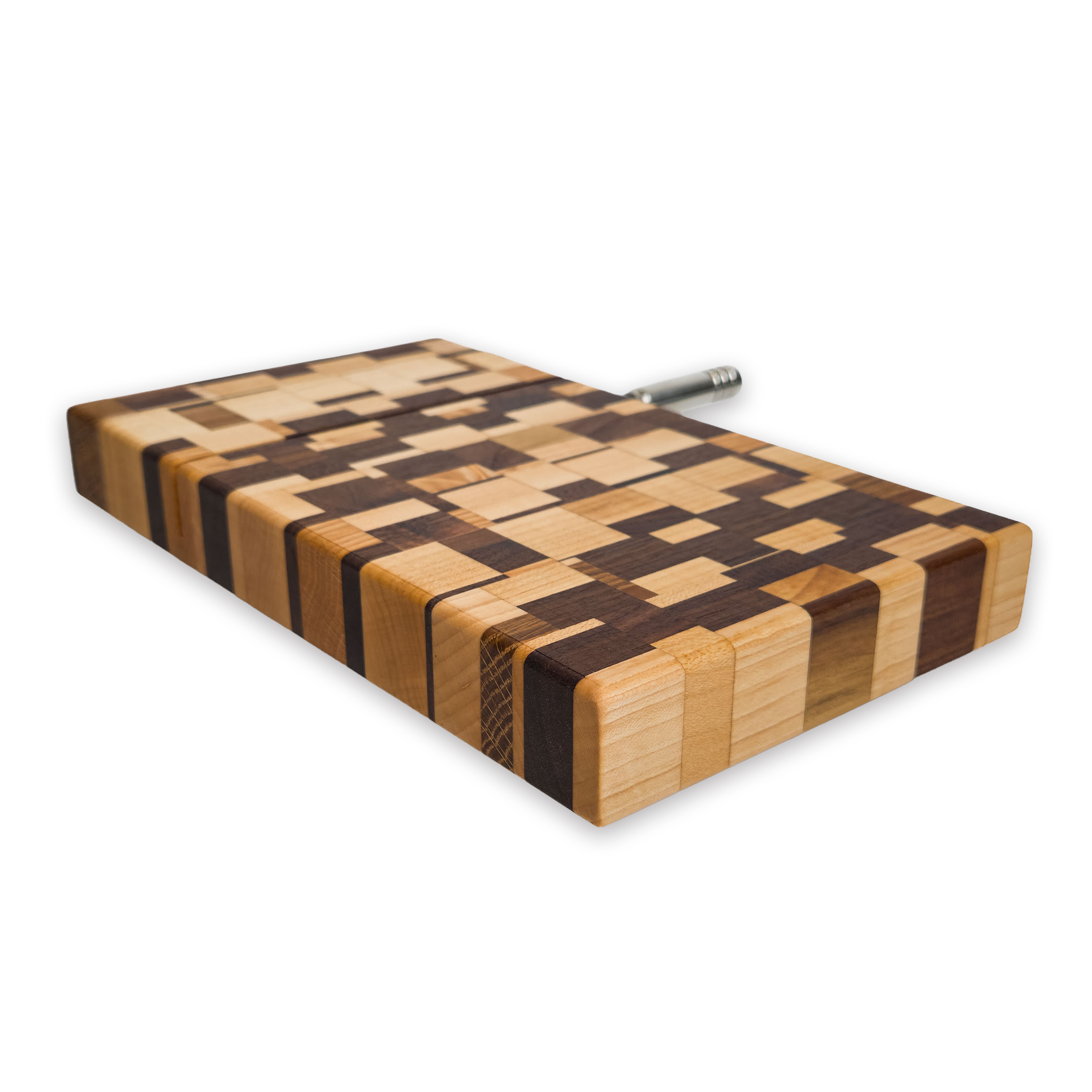 Edge grain maple & walnut cheese slicer board with wire cutter, oiled hardwood