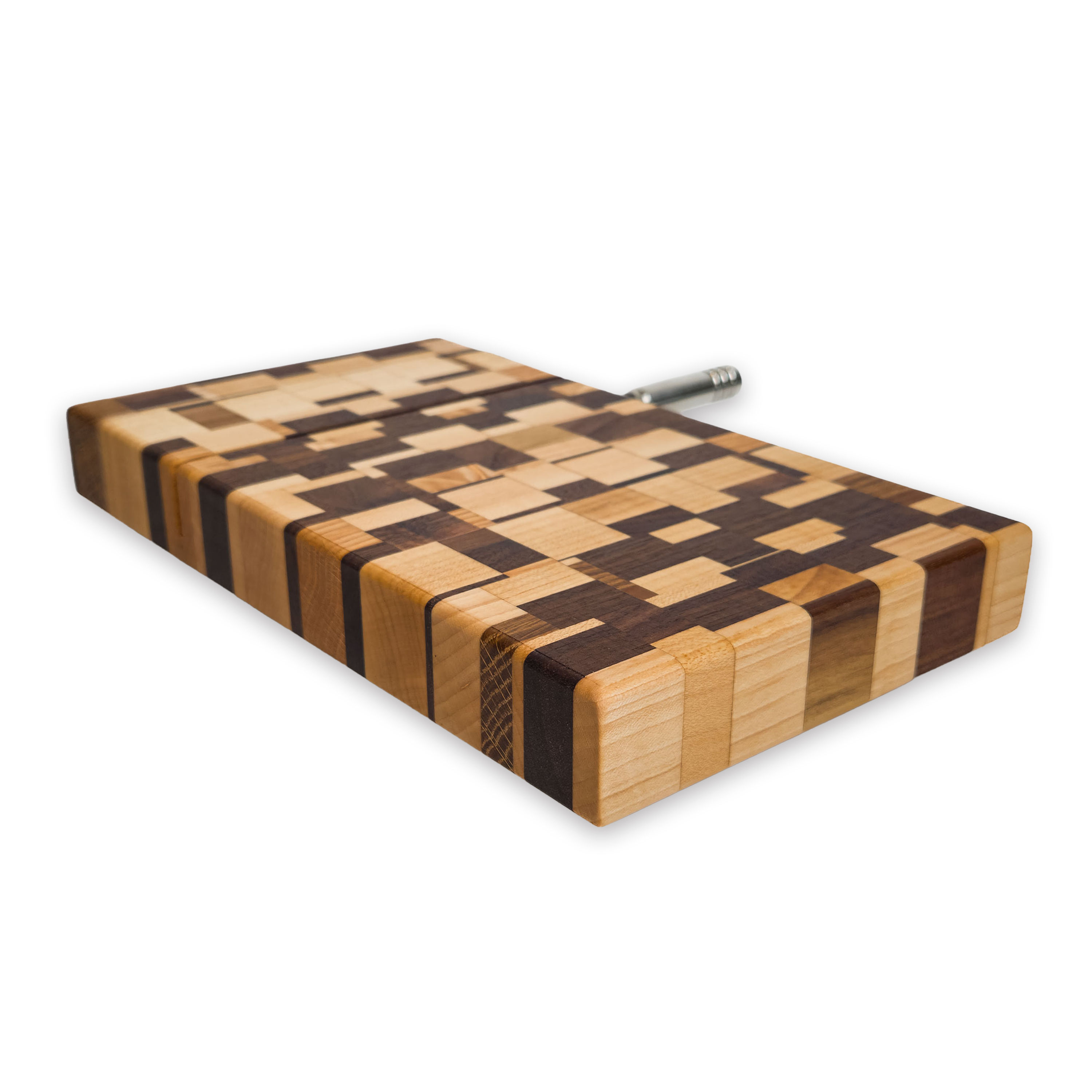 Edge grain maple & walnut cheese slicer board with wire cutter, oiled hardwood