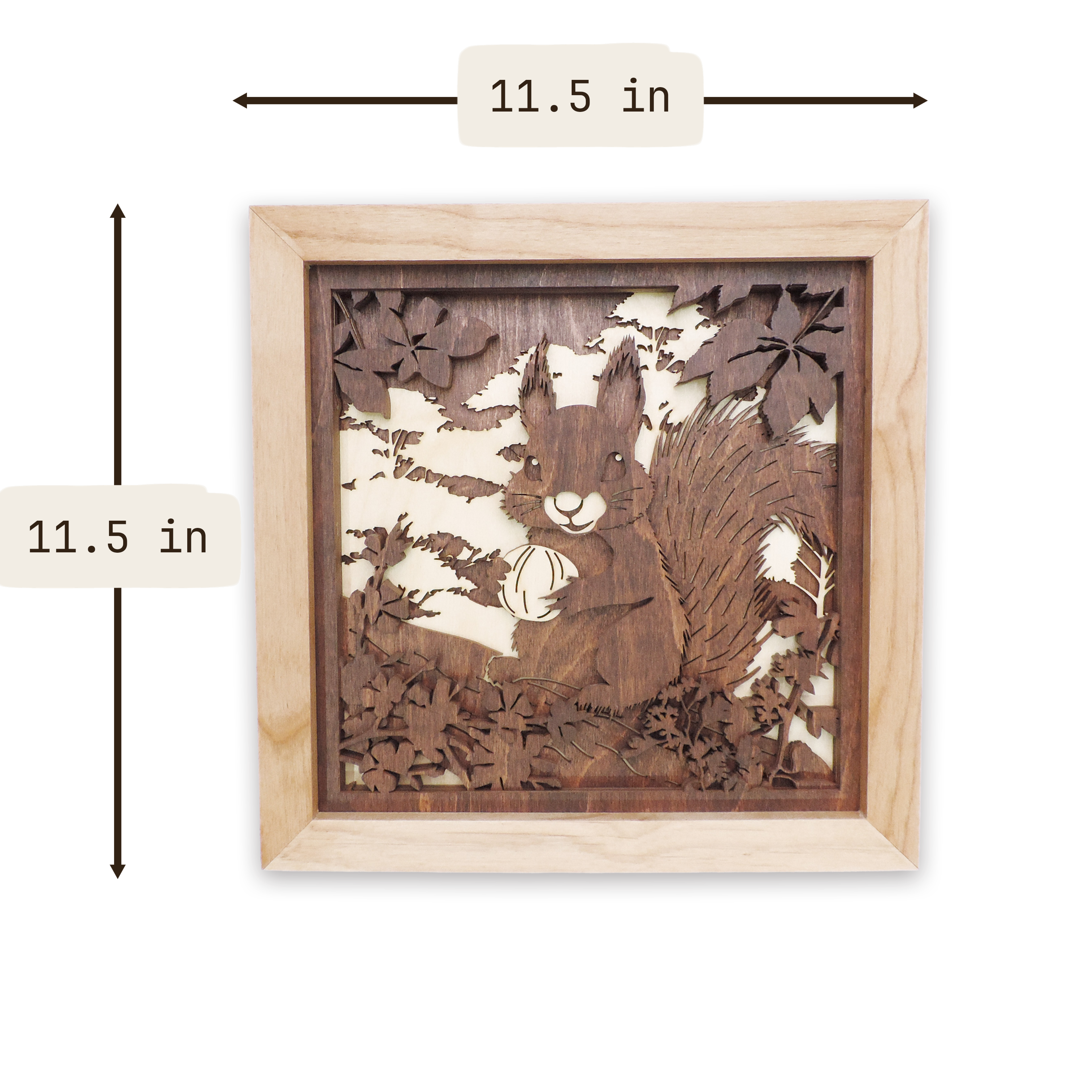 Multilayer 3D laser-cut squirrel wall art, Baltic Birch Plywood