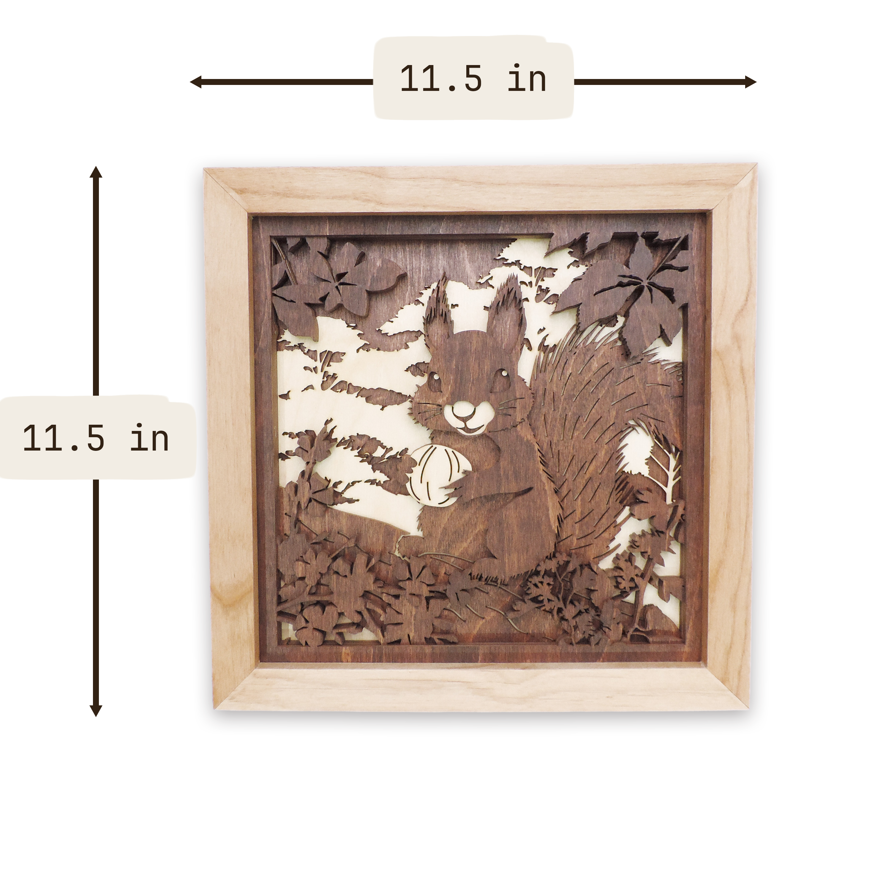 Multilayer 3D laser-cut squirrel wall art, Baltic Birch Plywood