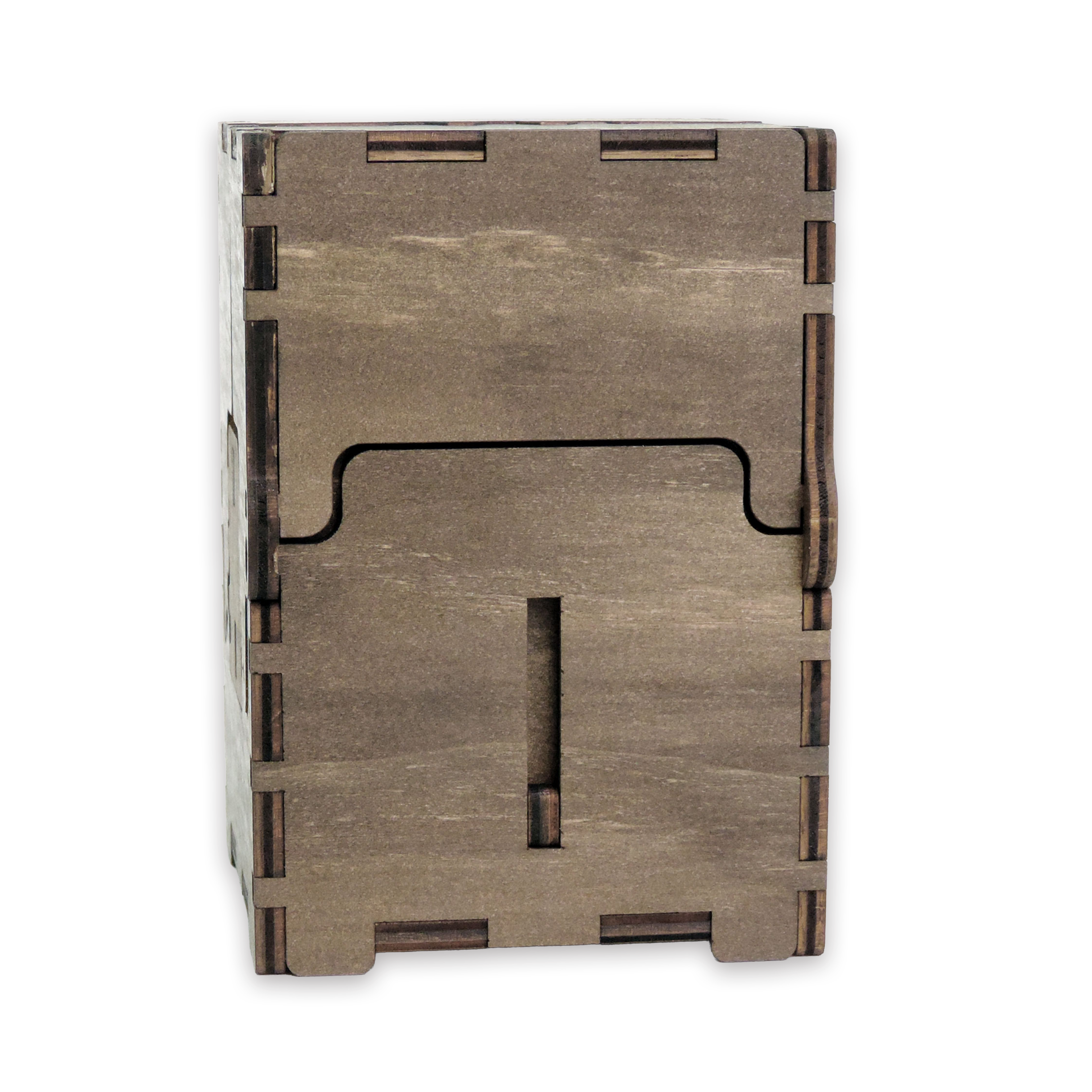 Laser-cut card deck box, birch plywood — walnut, small, blank (3.5 × 5 in)