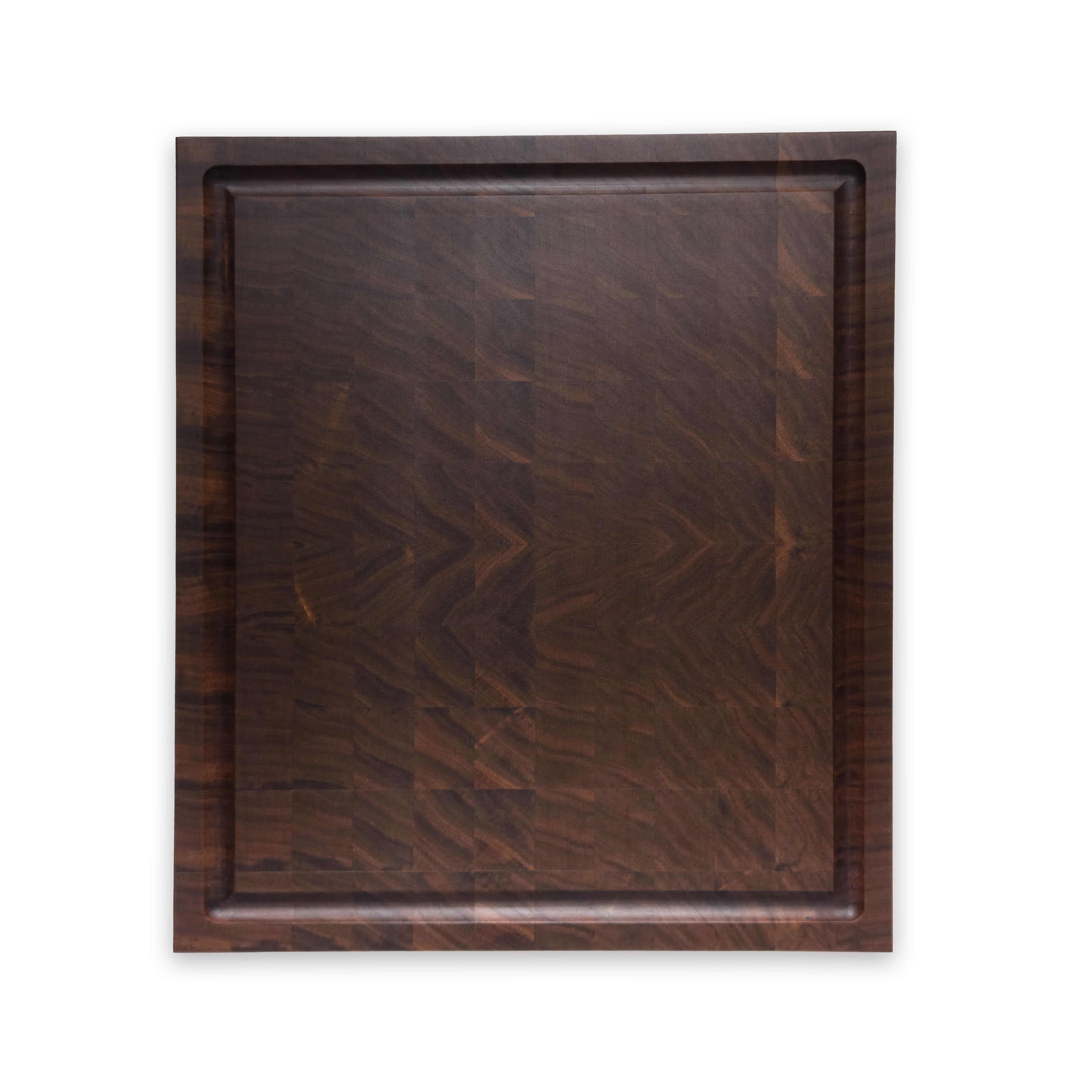 Walnut end grain butcher block cutting board with juice groove — 14 × 12 in