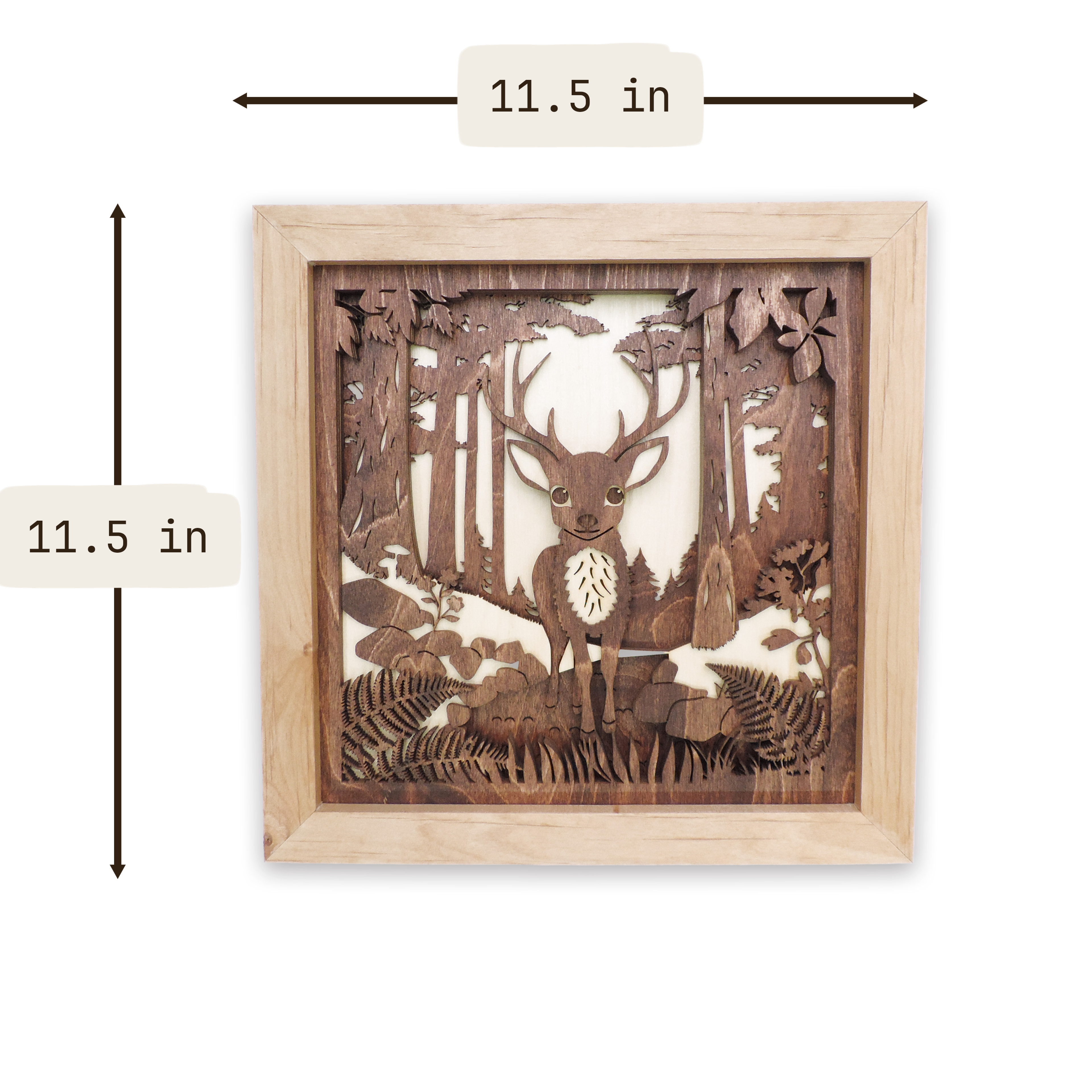Multilayer 3D laser-cut baby deer wall art, Baltic Birch Plywood