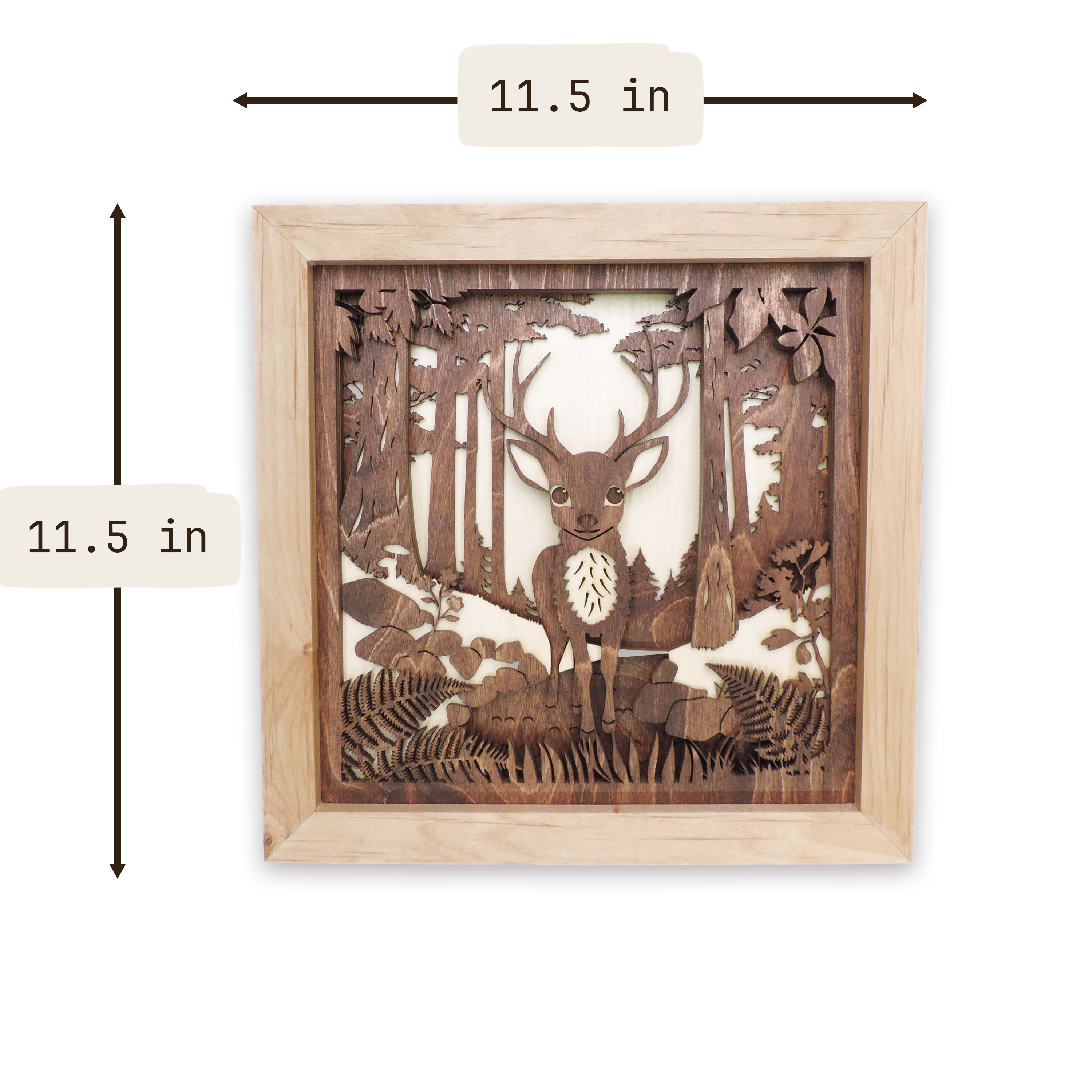 Multilayer 3D laser-cut baby deer wall art, Baltic Birch Plywood