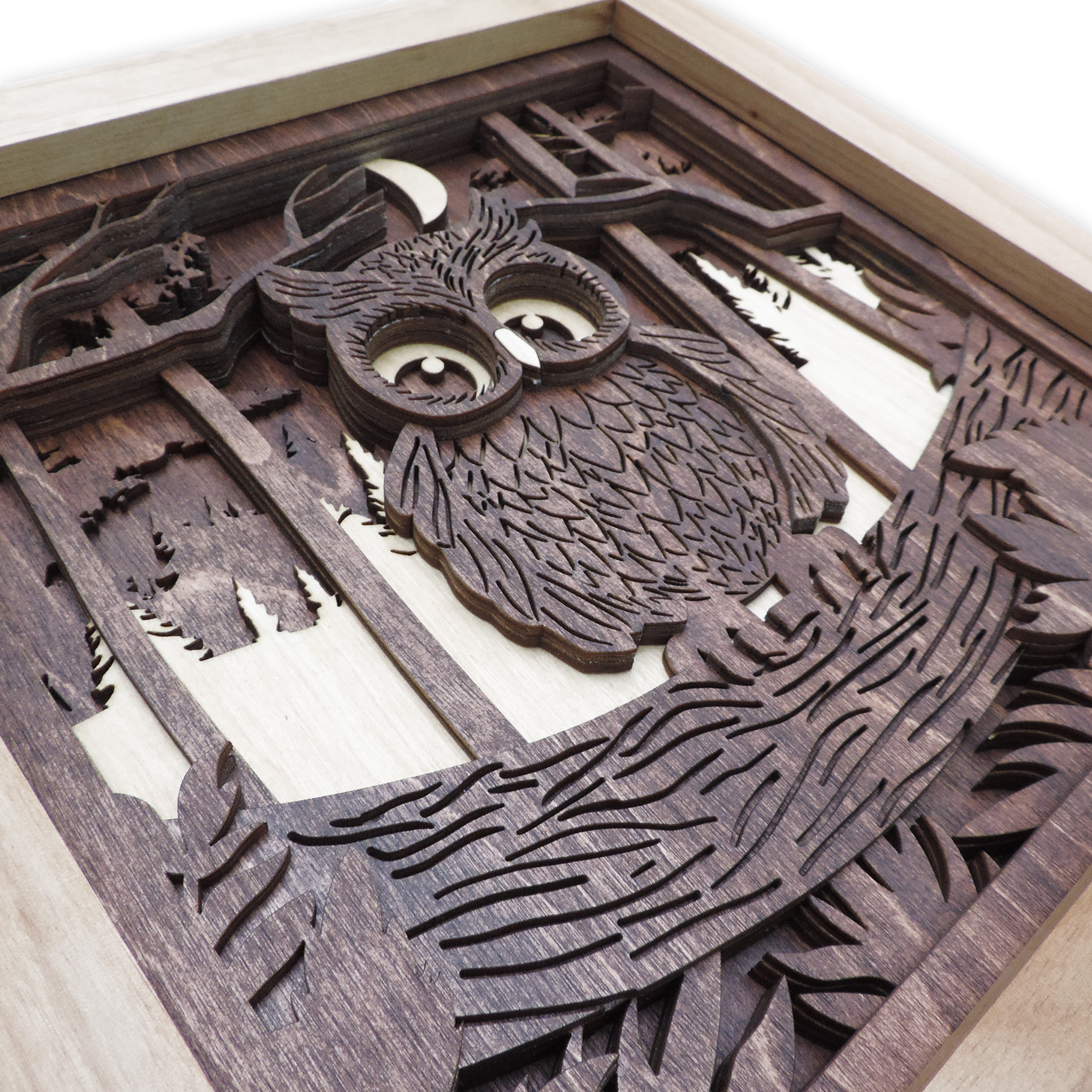 Multilayer 3D laser-cut baby owl wall art, Baltic Birch Plywood