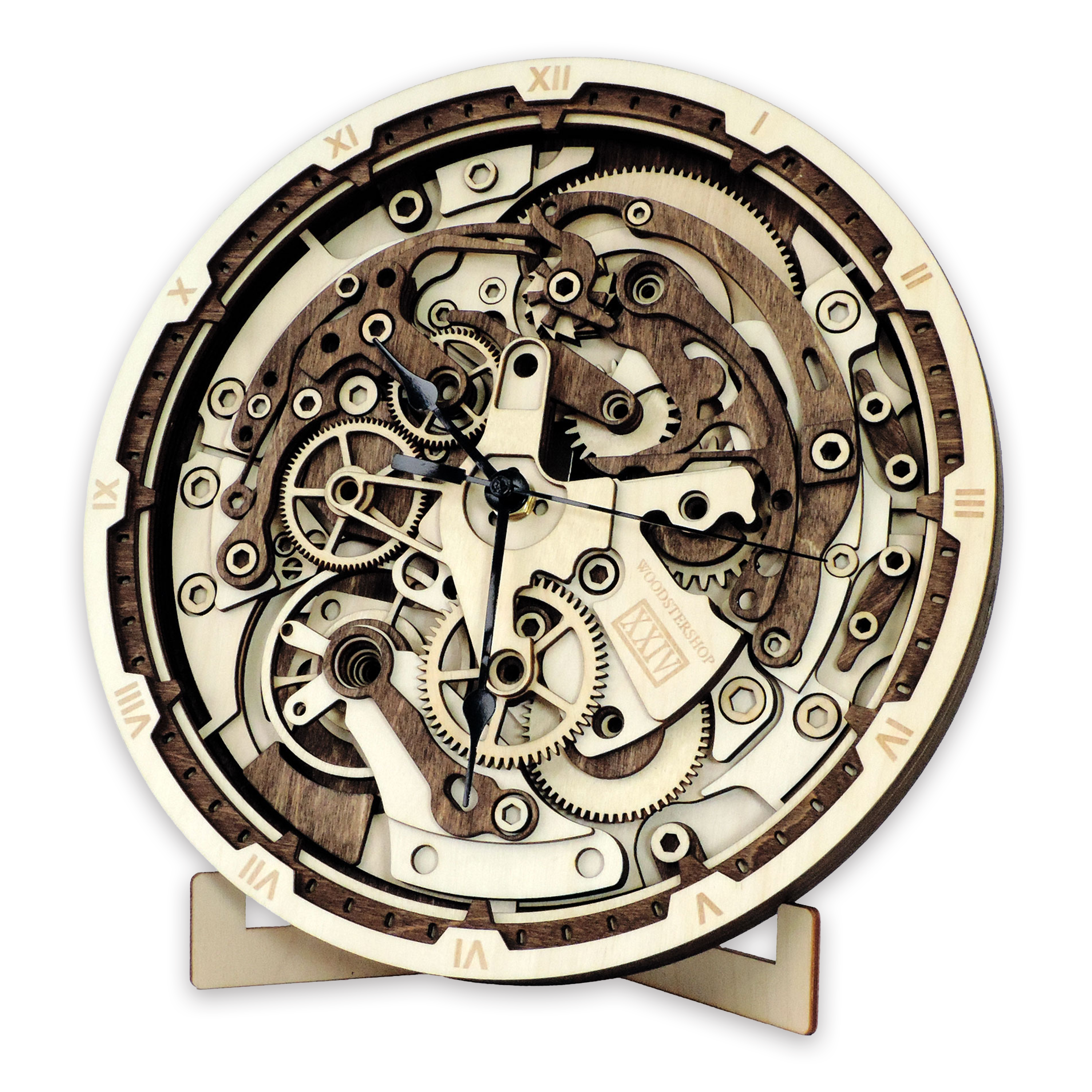 Multilayer 3D laser-cut gear wall clock wall art, Baltic Birch Plywood
