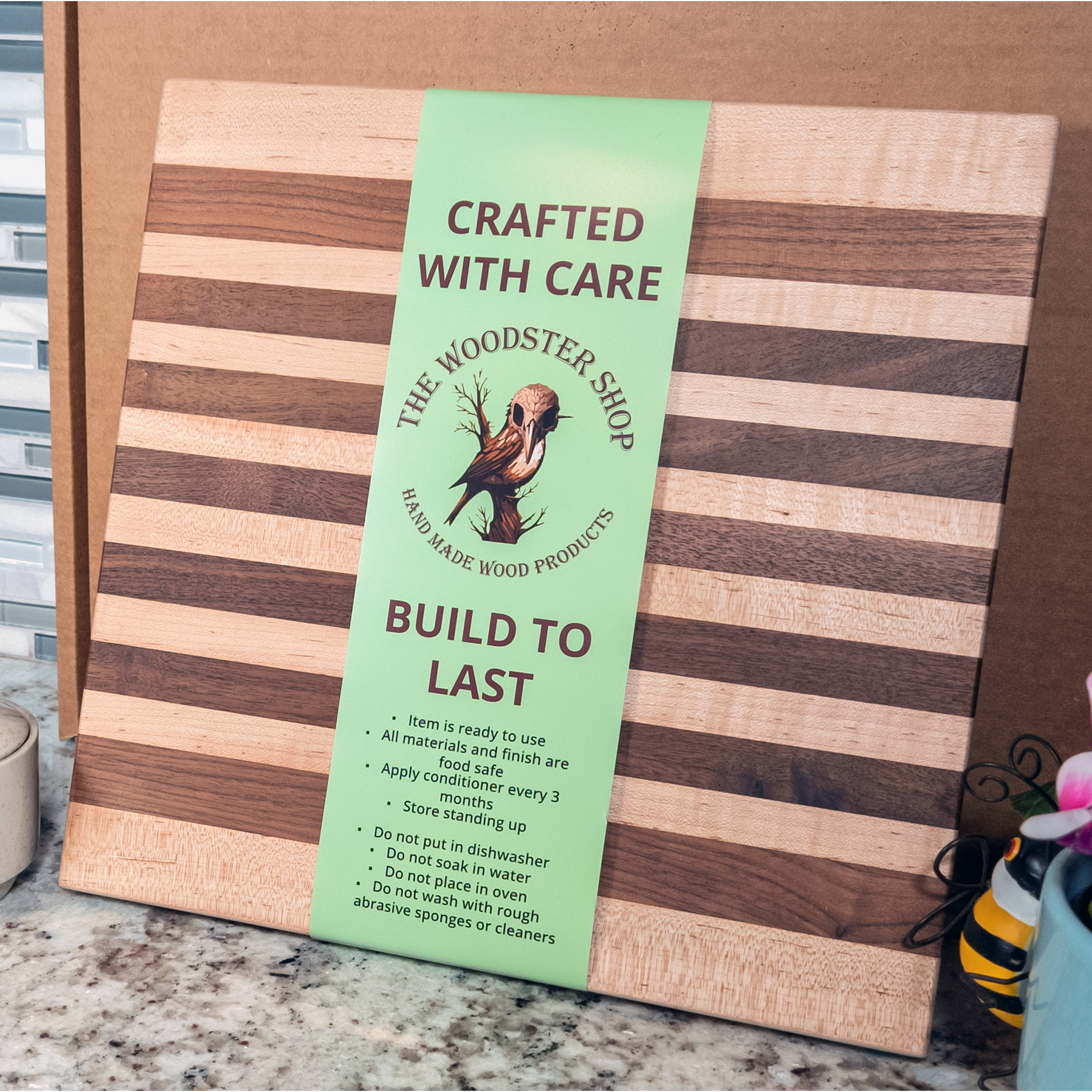 Edge grain walnut & maple cutting board, oiled hardwood