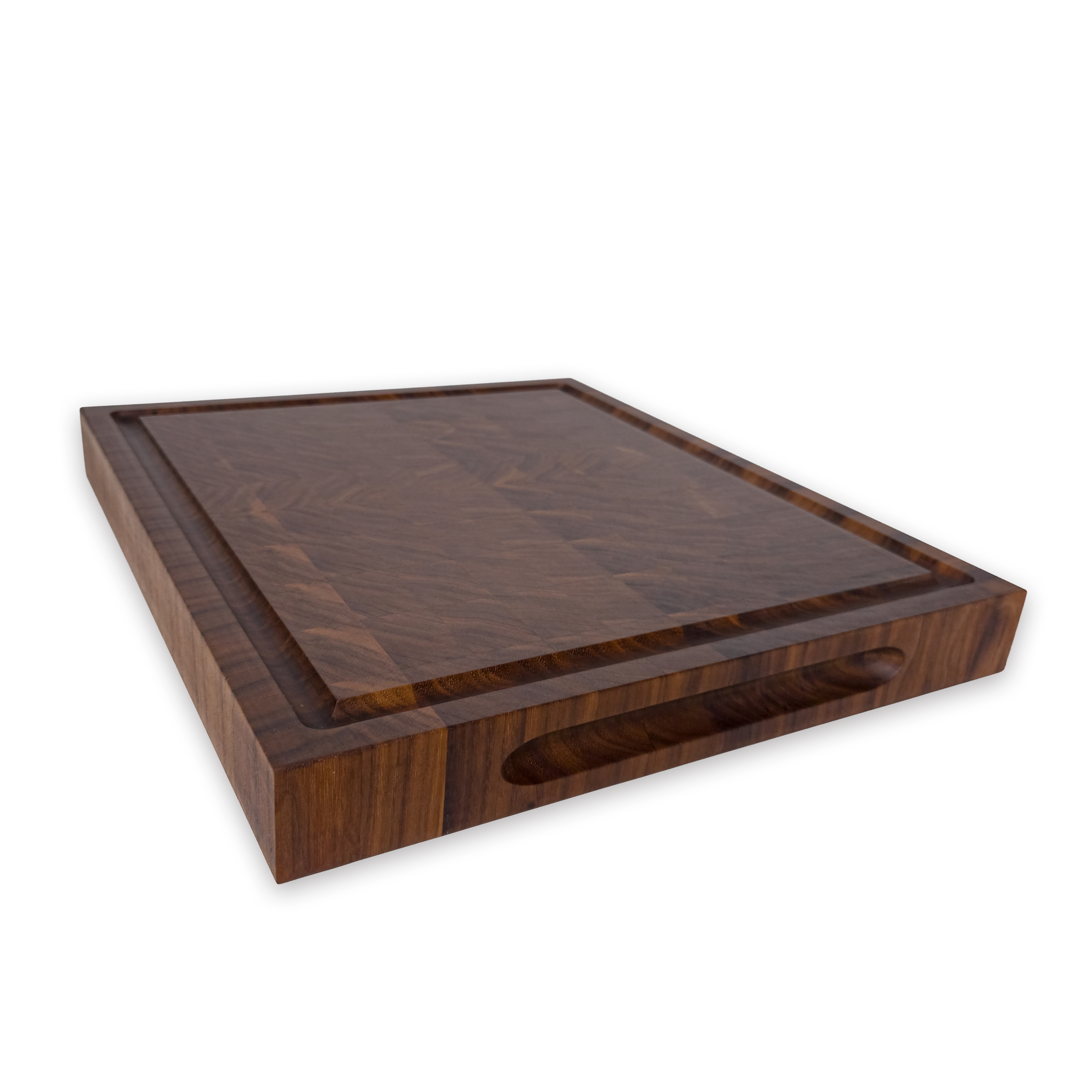 Walnut end grain butcher block cutting board with juice groove — 14 × 12 in