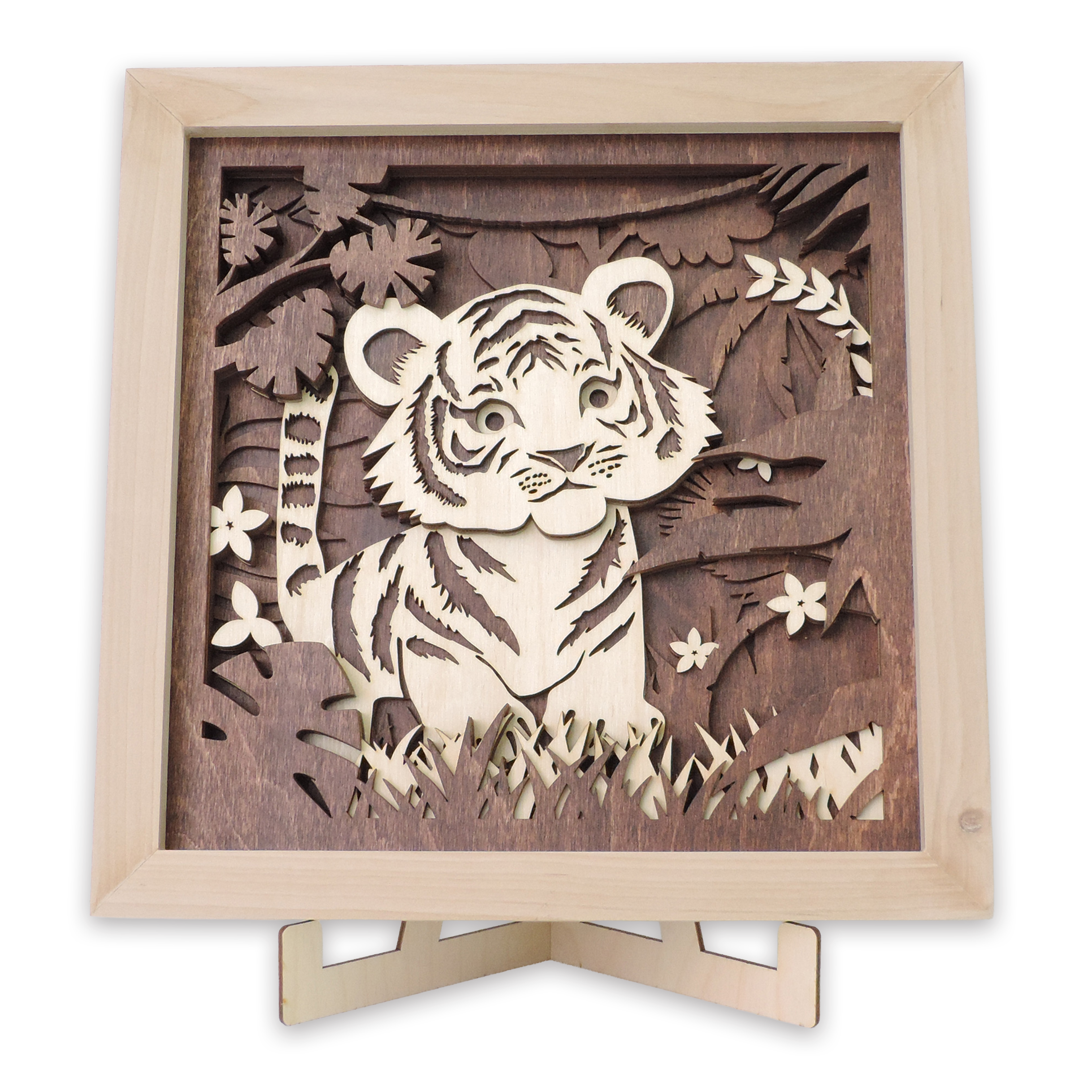 Multilayer 3D laser-cut baby tiger wall art, Baltic Birch Plywood