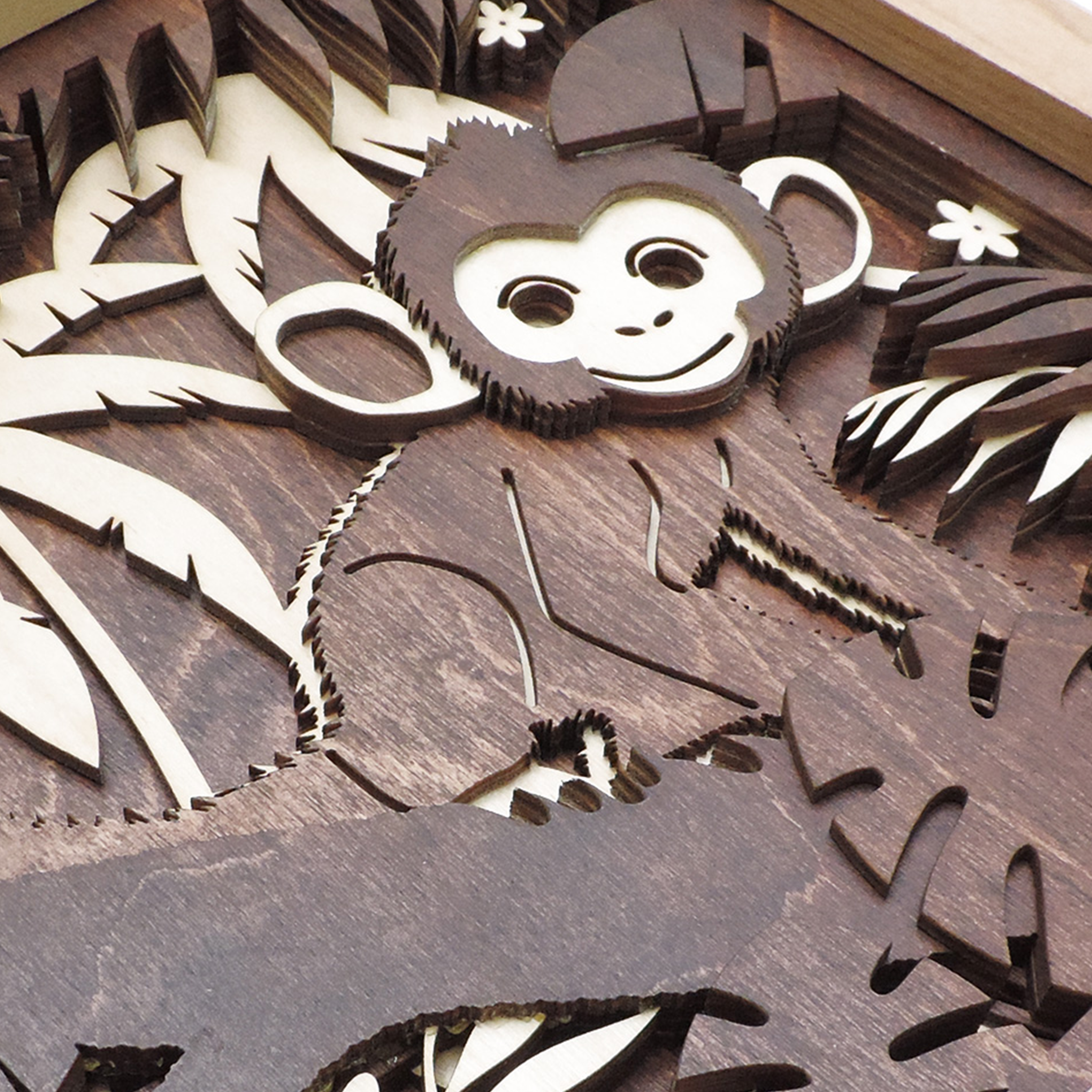 Multilayer 3D laser-cut baby monkey wall art, Baltic Birch Plywood