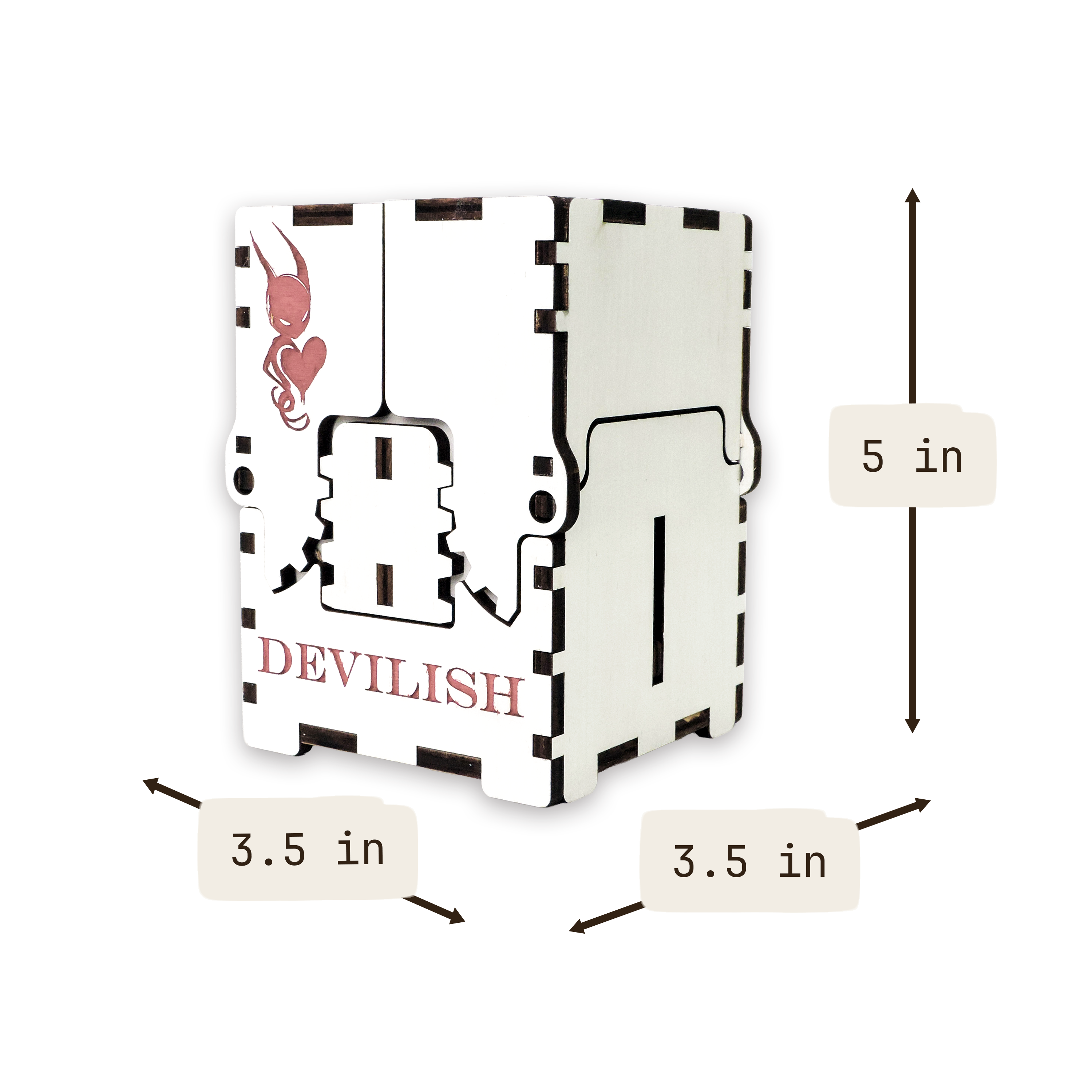 Laser-cut devilish box, white-painted birch plywood — small (3.5 × 5 in)