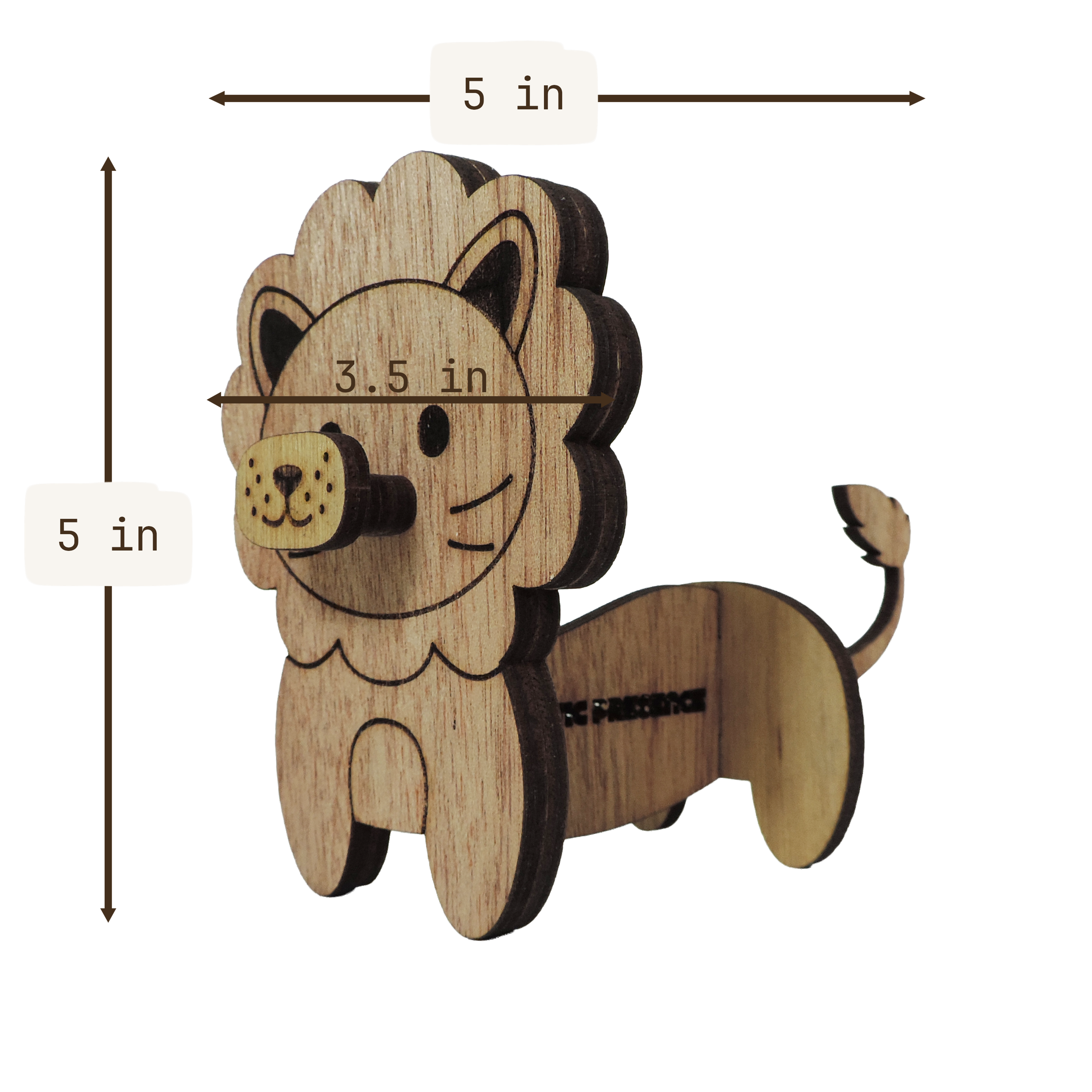 Laser-cut lion glasses holder, 5 mm plywood — cherry, blank (5 × 5 in)