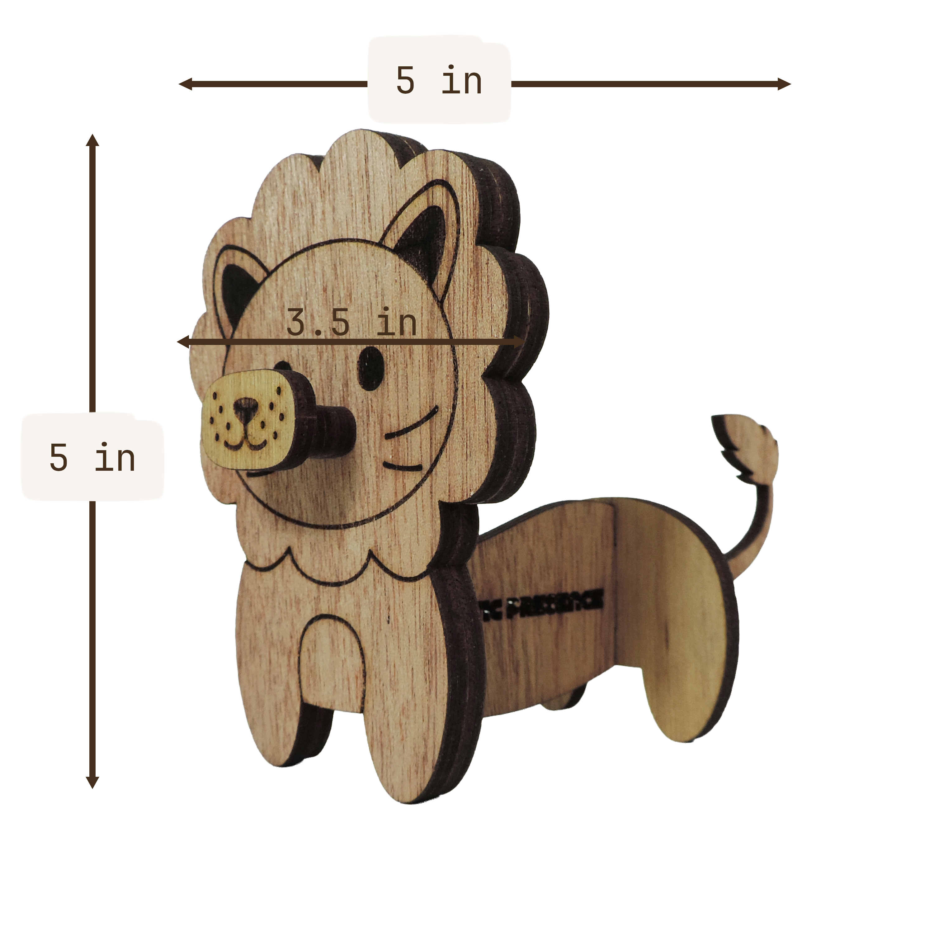 Laser-cut lion glasses holder, 5 mm plywood — cherry, blank (5 × 5 in)