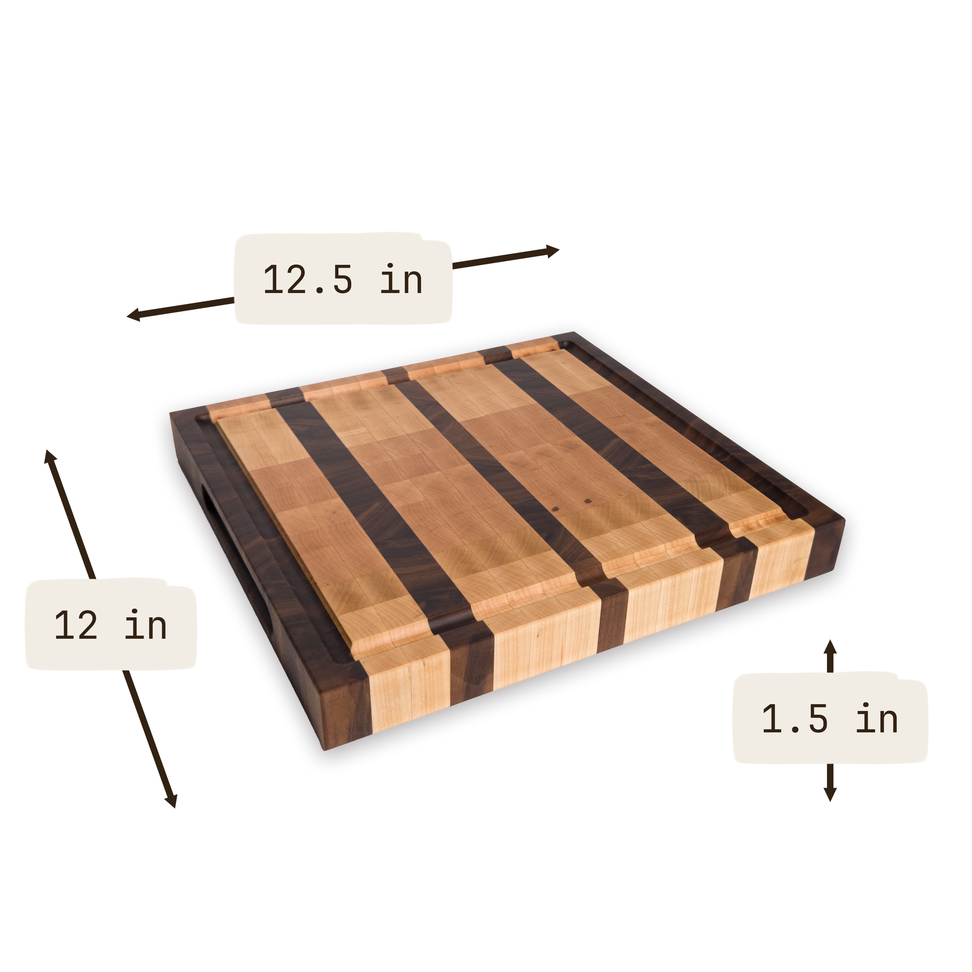 Maple and walnut end grain butcher block cutting board with juice groove