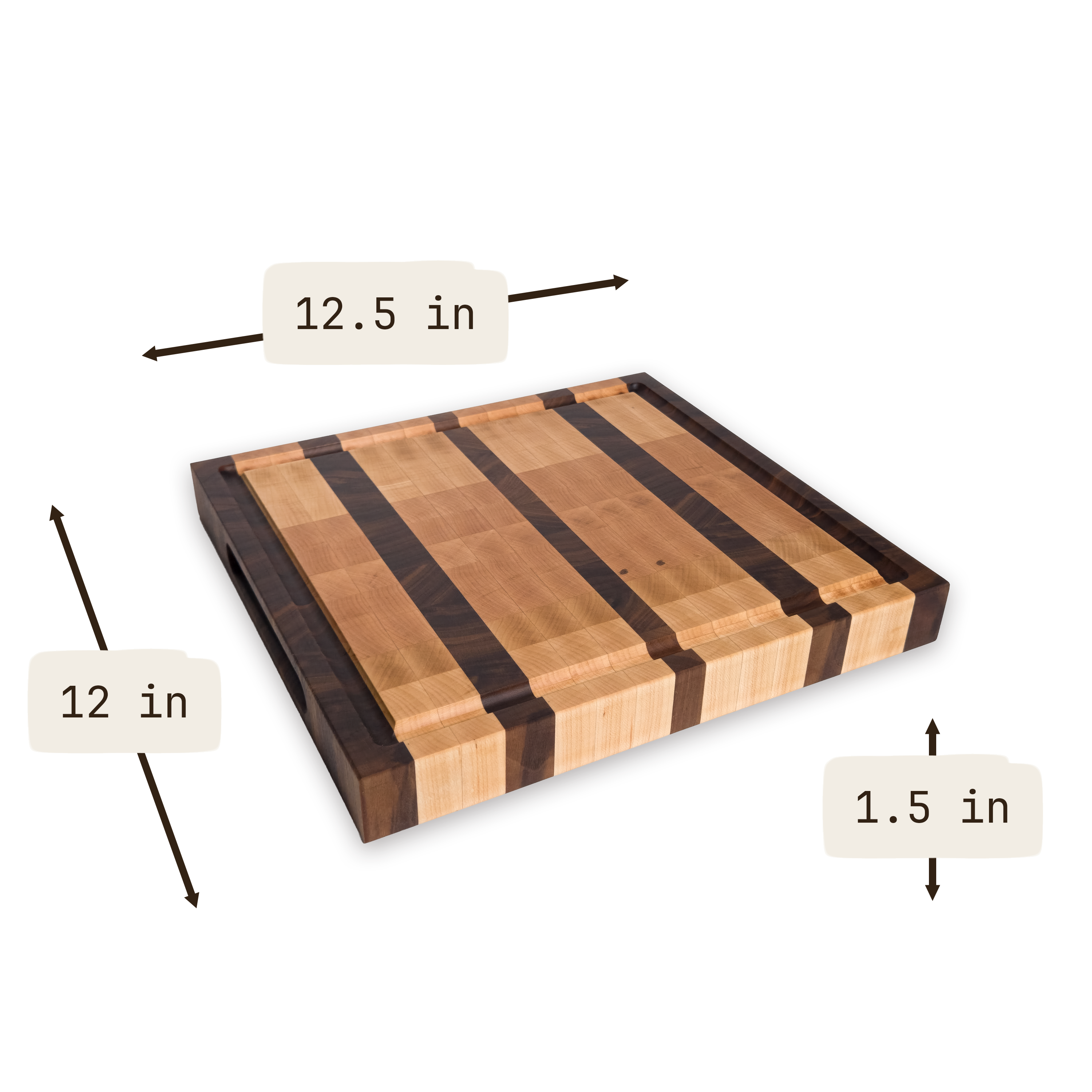 Maple and walnut end grain butcher block cutting board with juice groove
