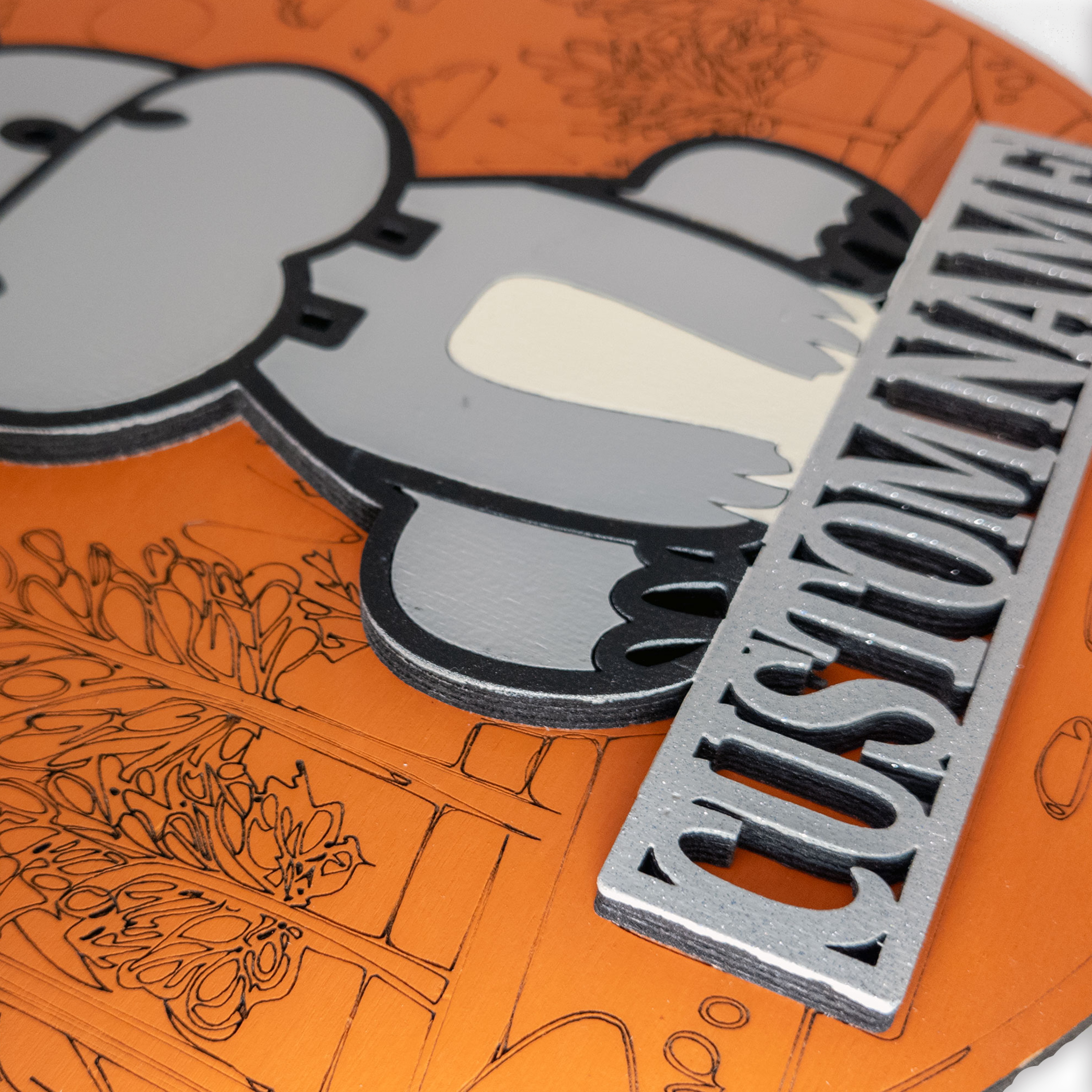 Multilayer 3D laser-cut hippo name sign wall art, Baltic Birch Plywood