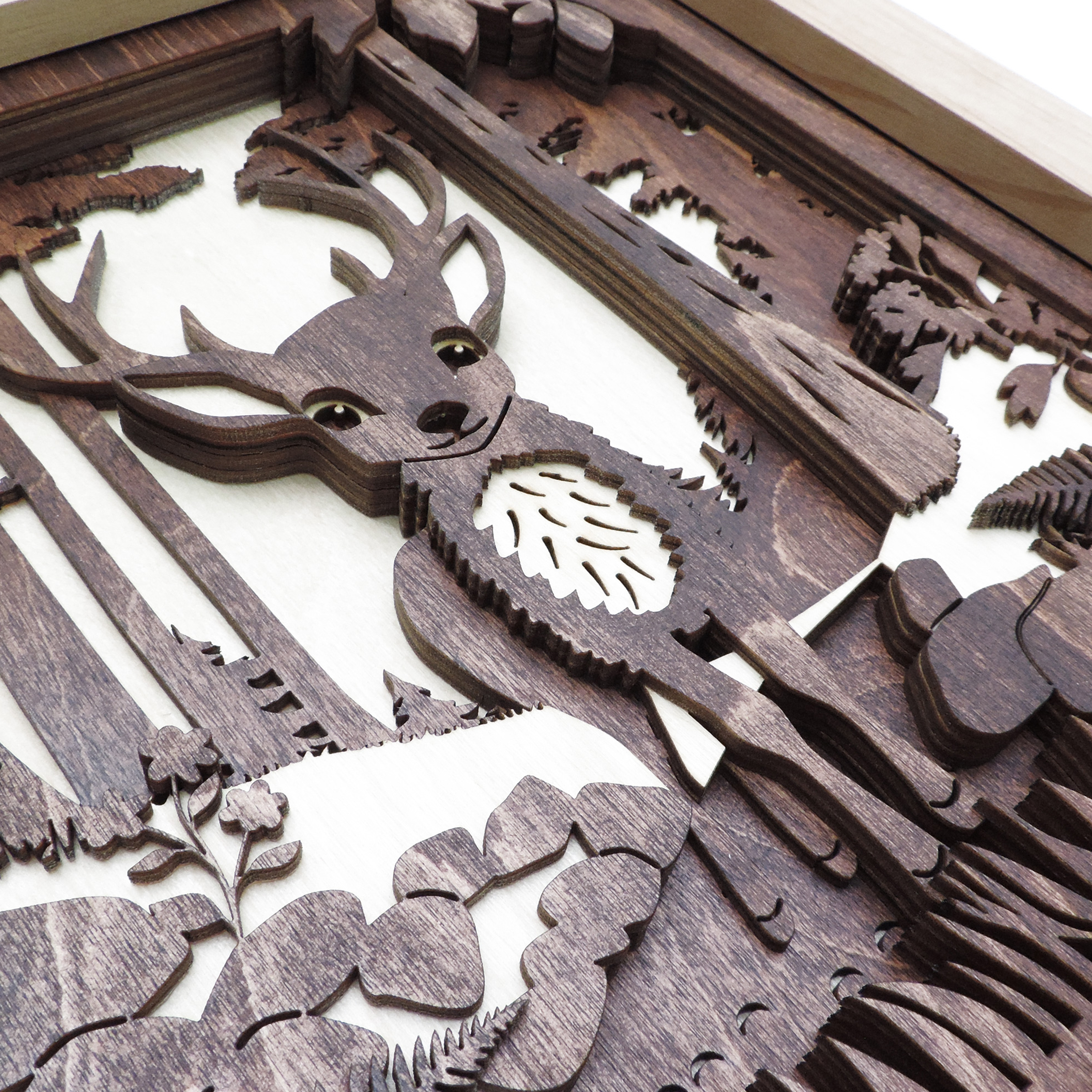 Multilayer 3D laser-cut baby deer wall art, Baltic Birch Plywood