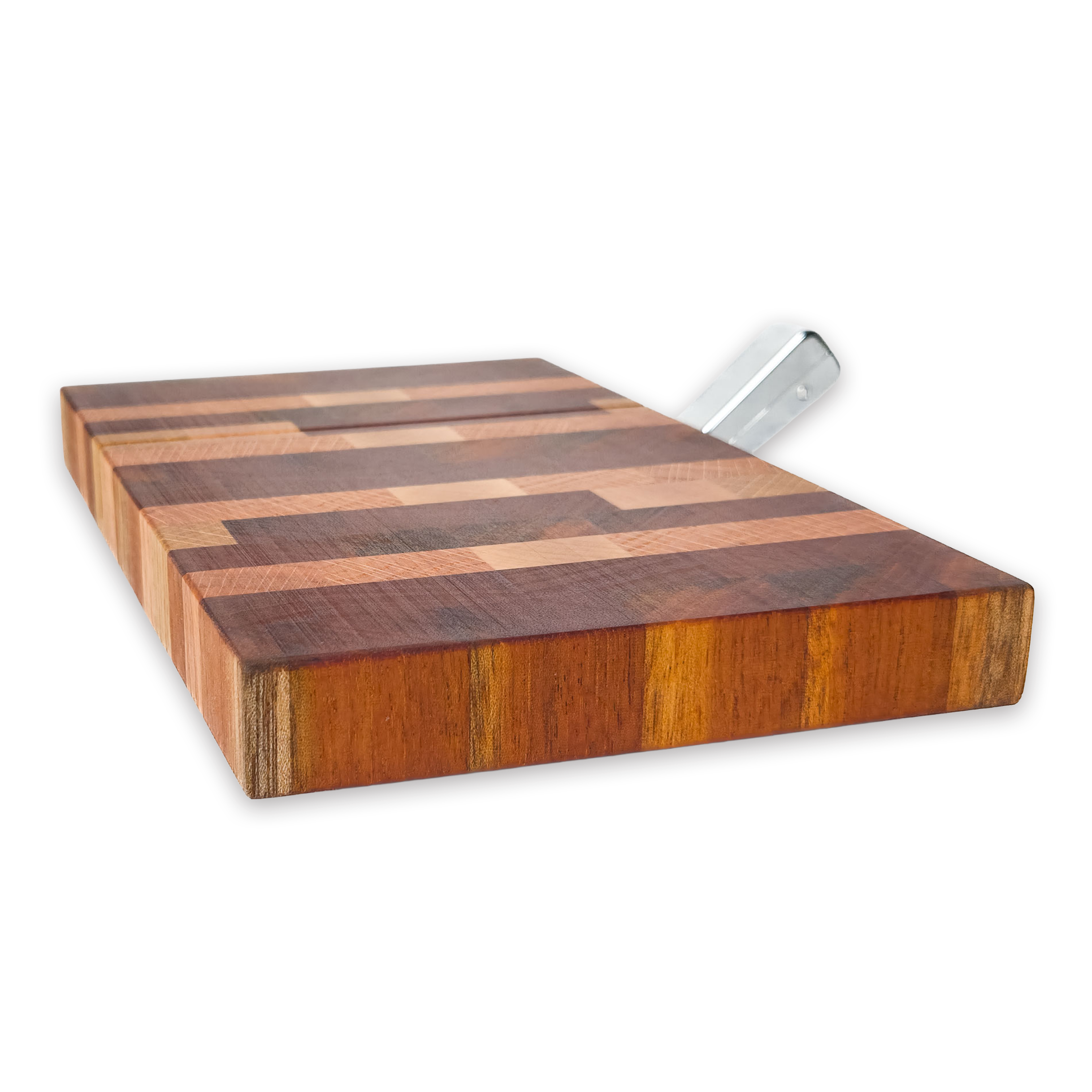End grain oak, cherry & walnut cheese slicer board with wire cutter, oiled hardwood