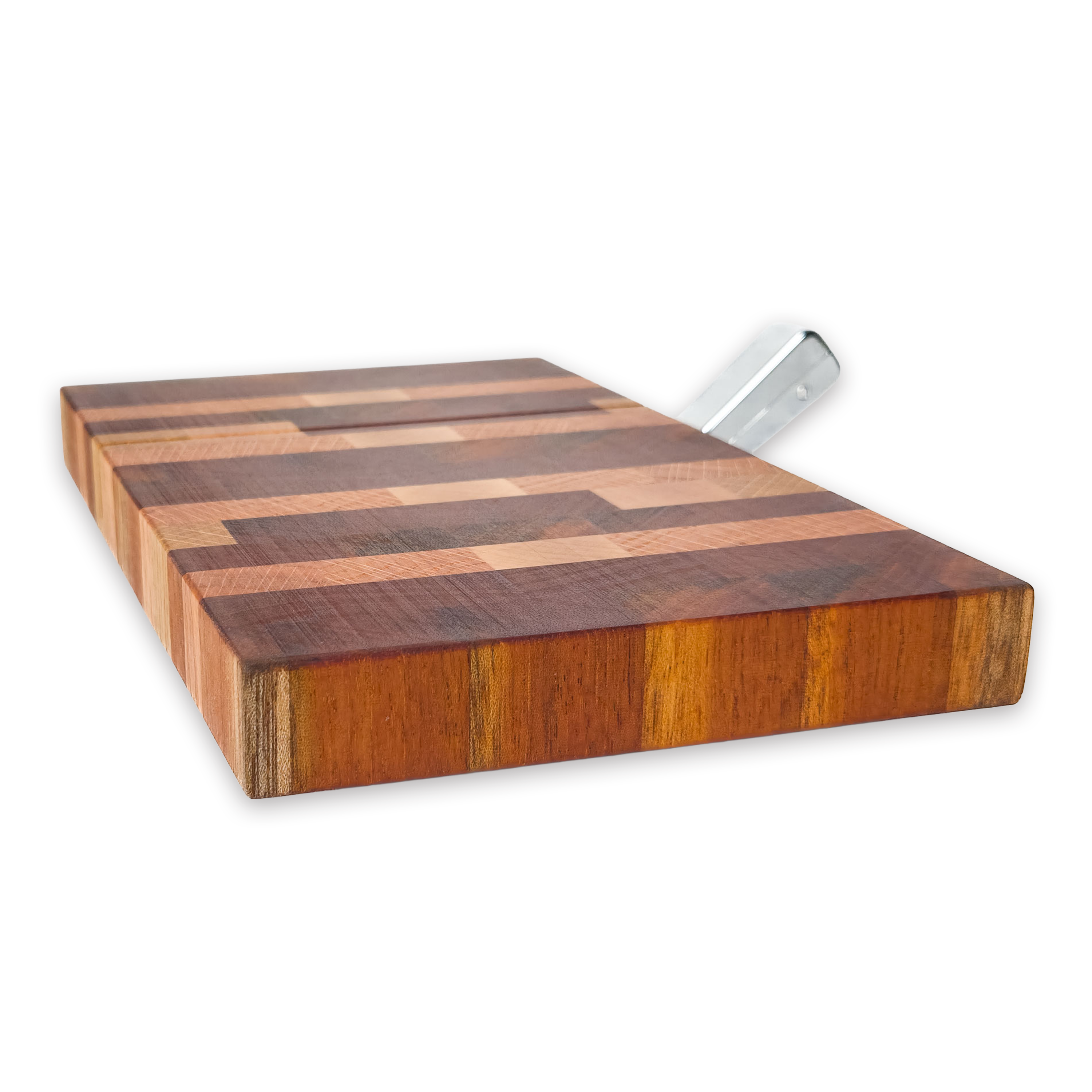 End grain oak, cherry & walnut cheese slicer board with wire cutter, oiled hardwood