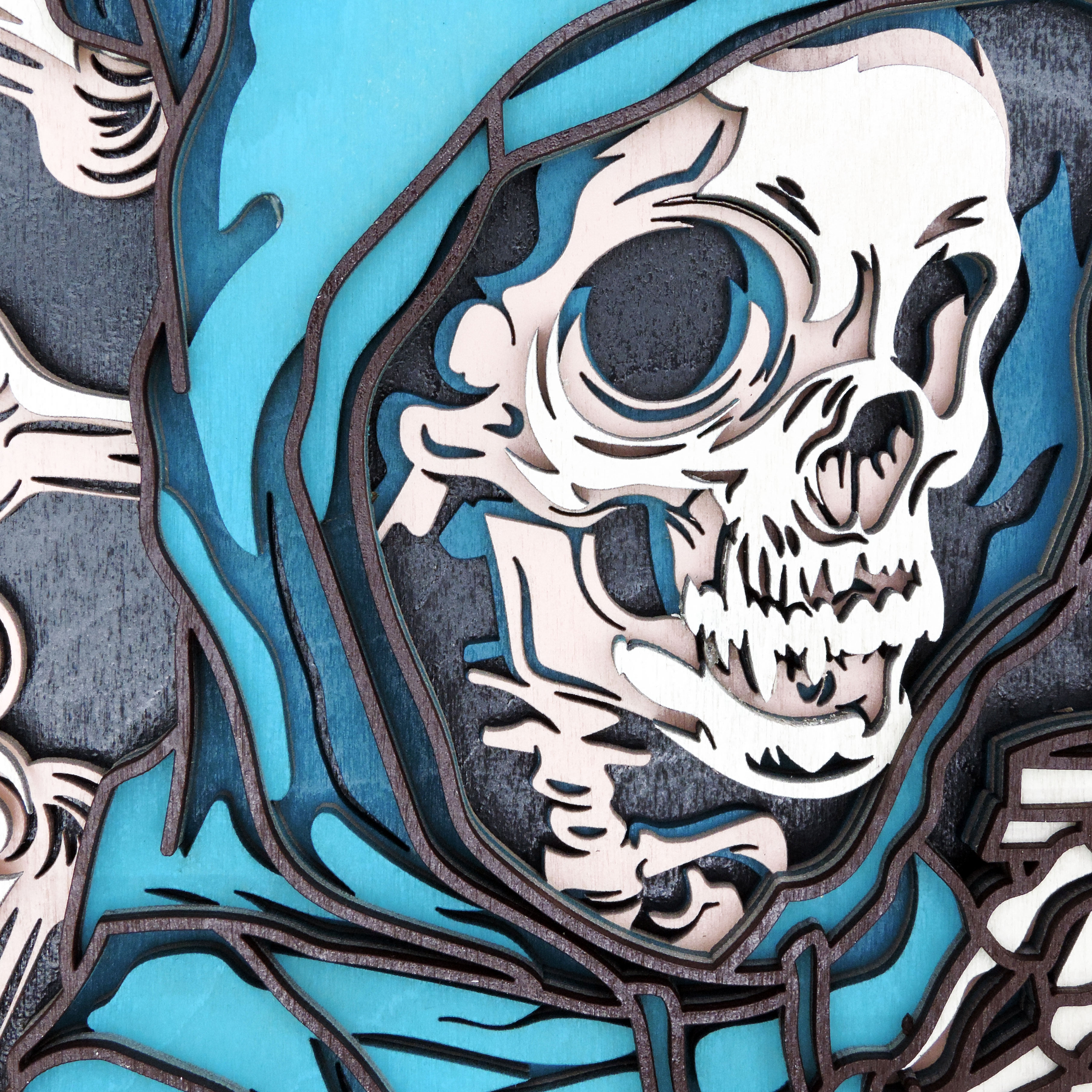 Multilayer 3D laser-cut coffee skeleton wall art, Baltic Birch Plywood