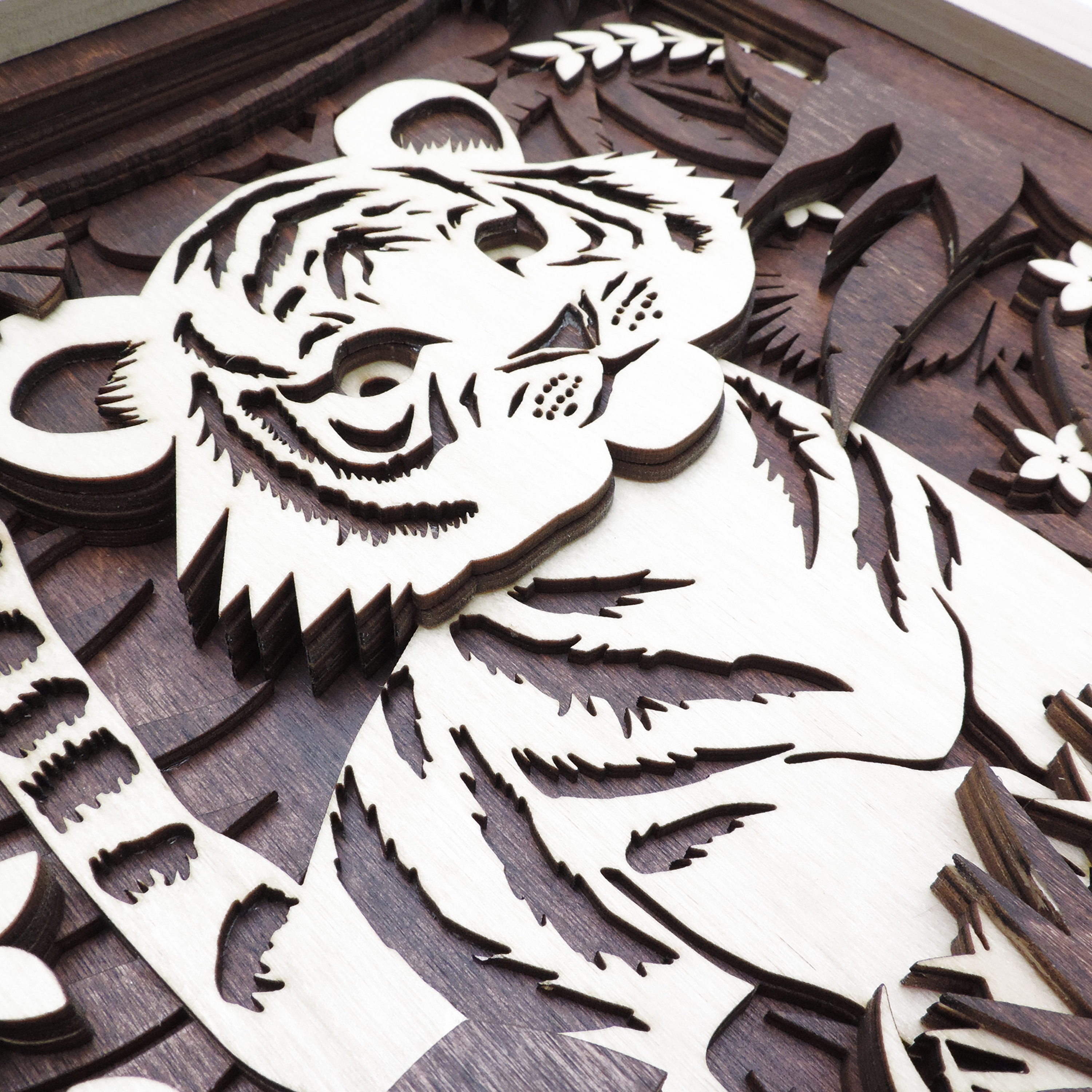 Multilayer 3D laser-cut baby tiger wall art, Baltic Birch Plywood