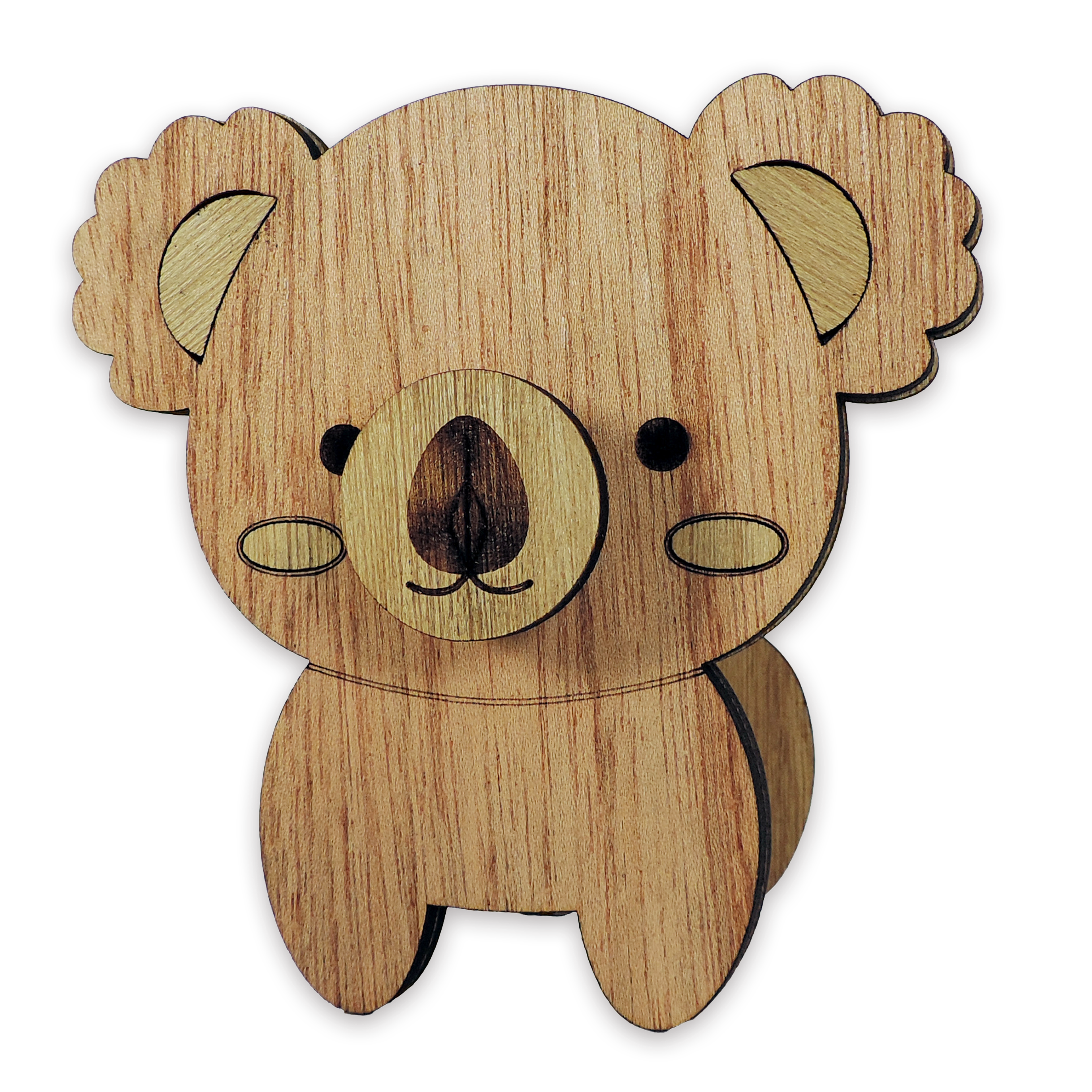 Laser-cut koala glasses holder, 5 mm plywood — cherry, blank (4 × 5 in)