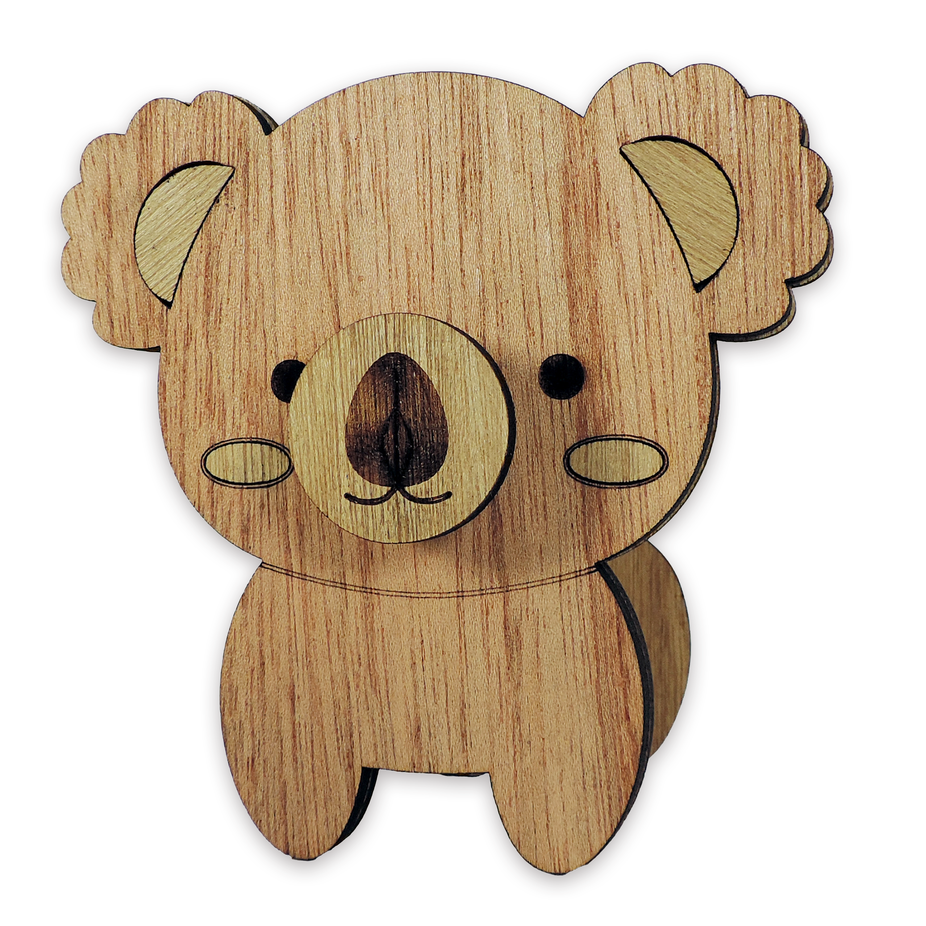 Laser-cut koala glasses holder, 5 mm plywood — cherry, blank (4 × 5 in)